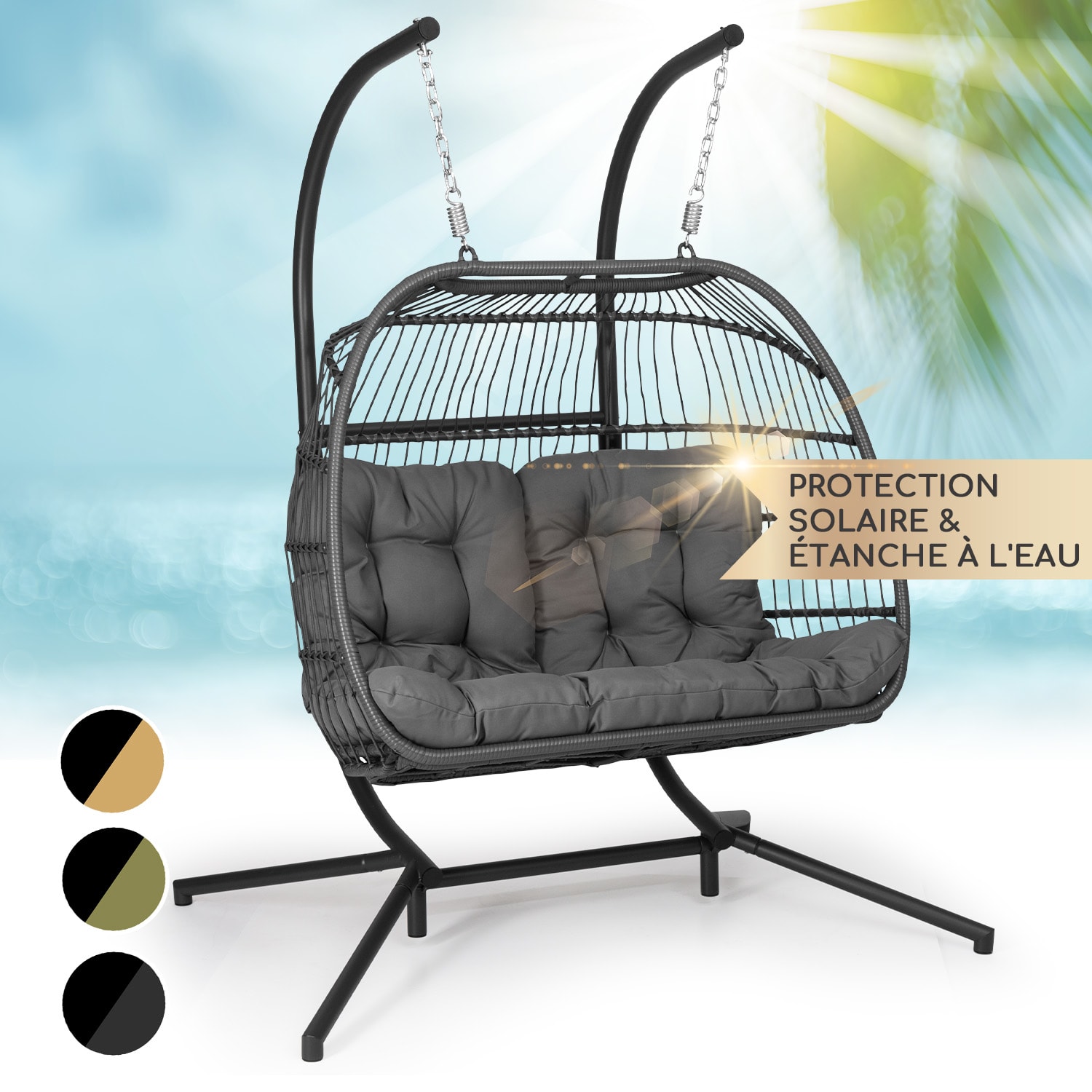 Biarritz Double hangstoel tweezits zitkussen polyester aluminium polyrotan 260 kg