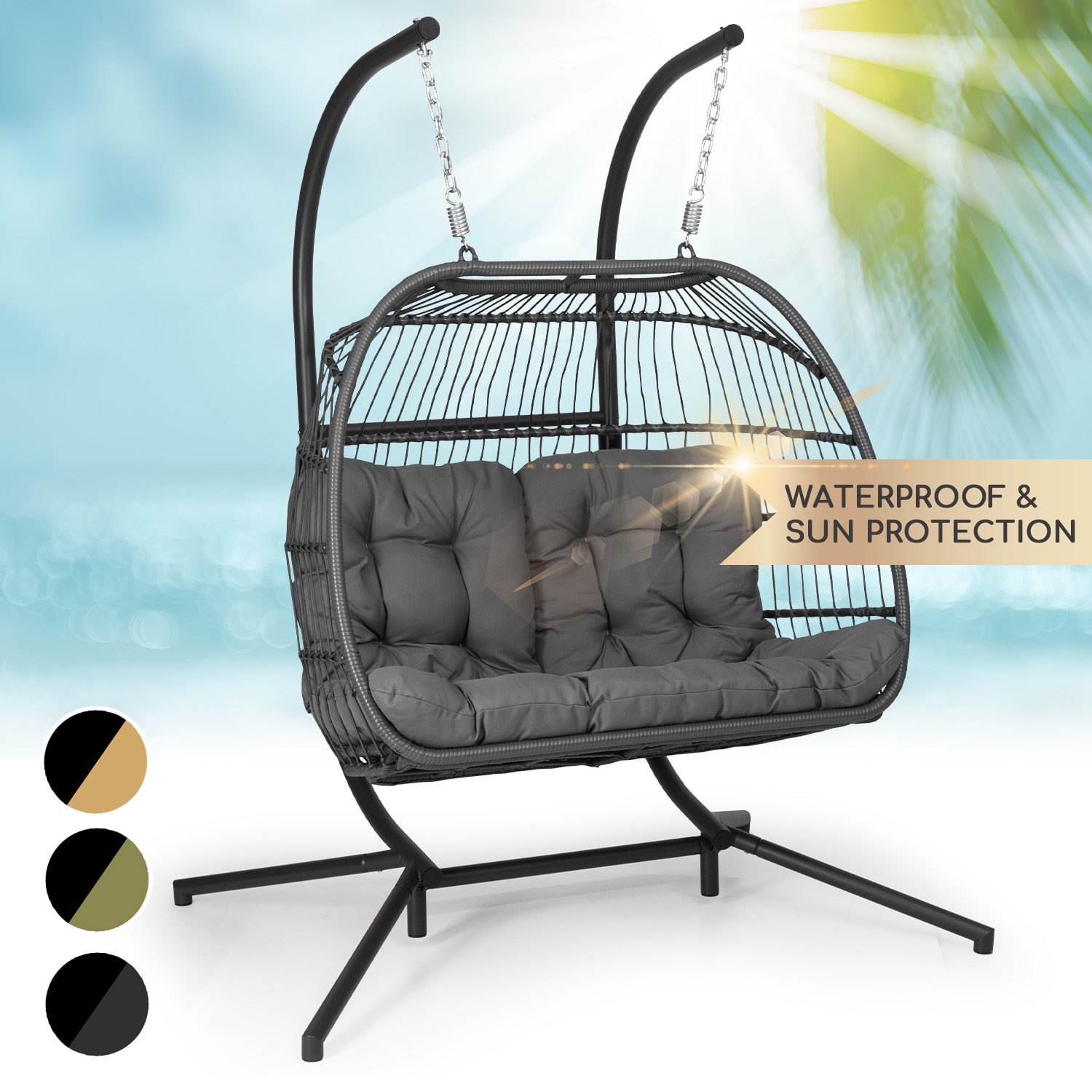 Biarritz Double Hanging Chair Two-Seater Seat Cushion Polyester Aluminium Polyrattan 260 kg