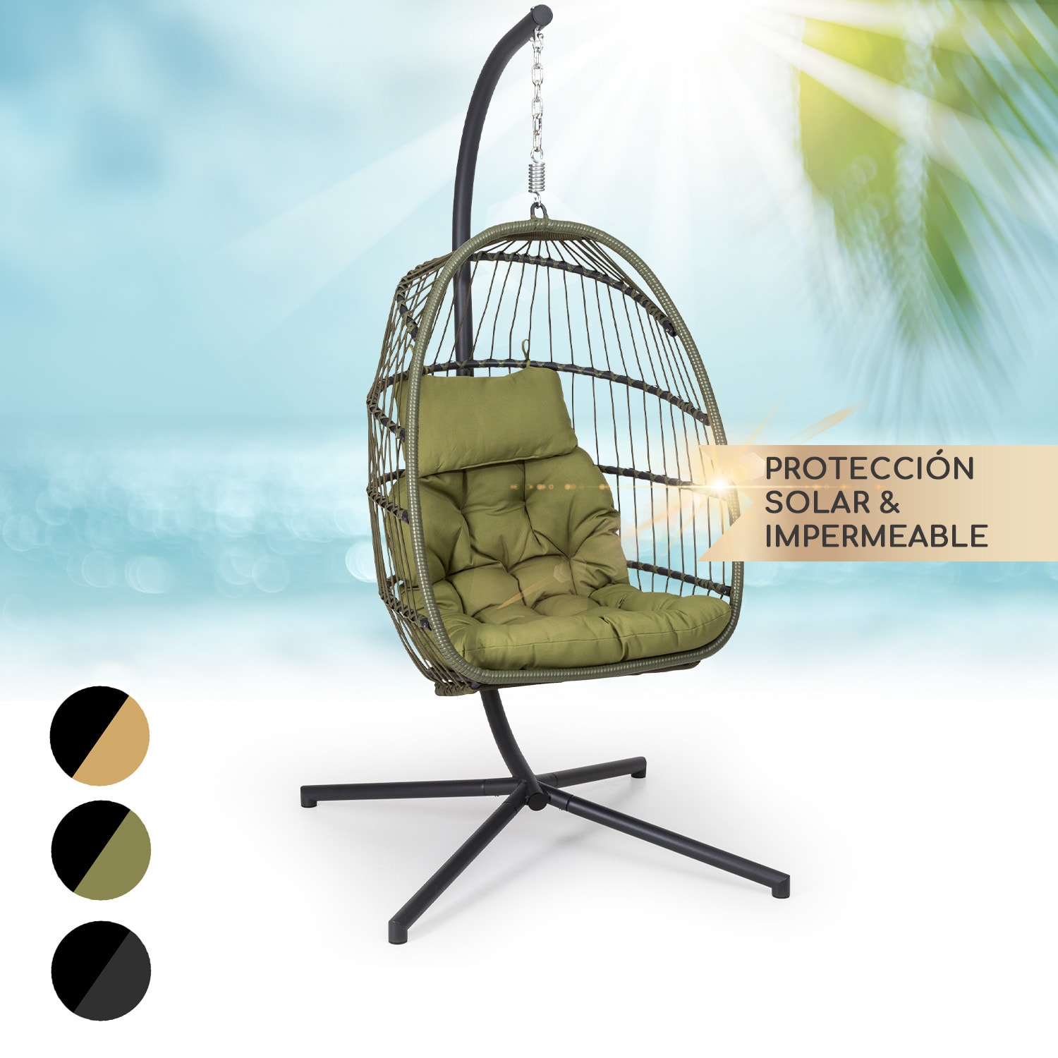 Biarritz Silla Colgante Individual Asiento Cojín Poliéster Aluminio Poliratán 130 kg