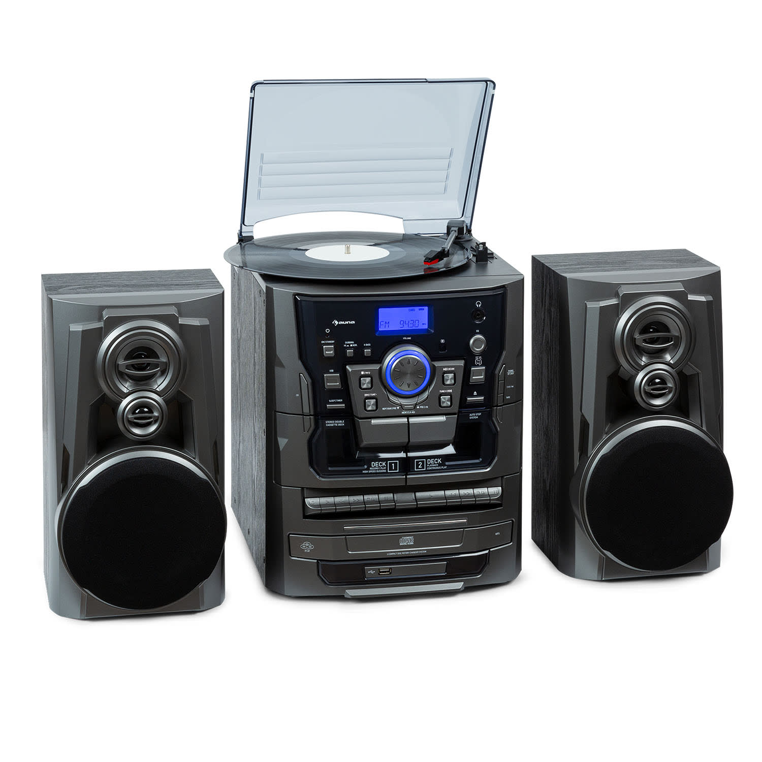 388 Franklin DAB+, stereo systém, gramofón, prehrávač na 3 CD, BT, prehrávač na kazety, AUX, USB port