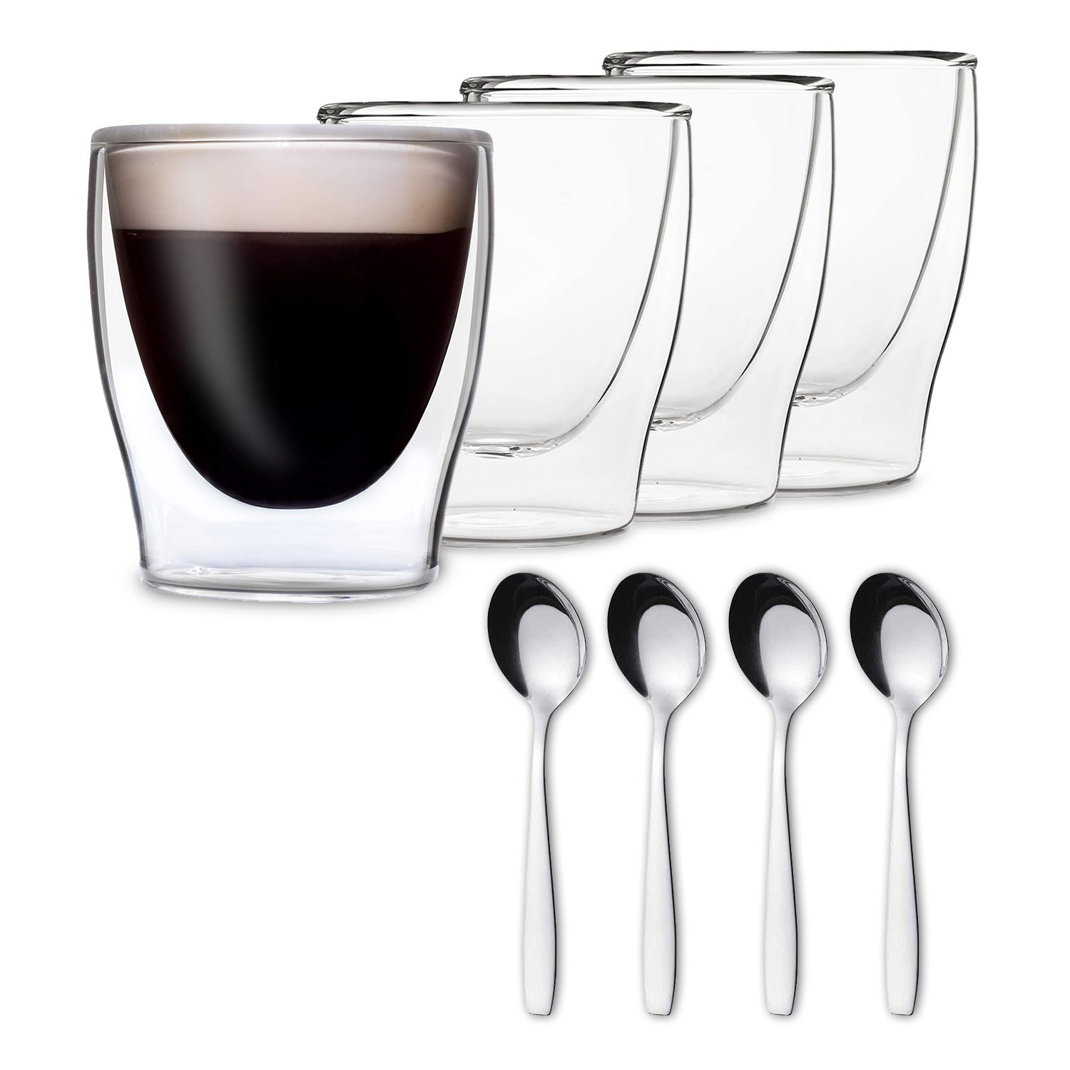 DUOS doppelwandiges Glas 80 ml Thermofunktion inkl. Edelstahl-Löffel