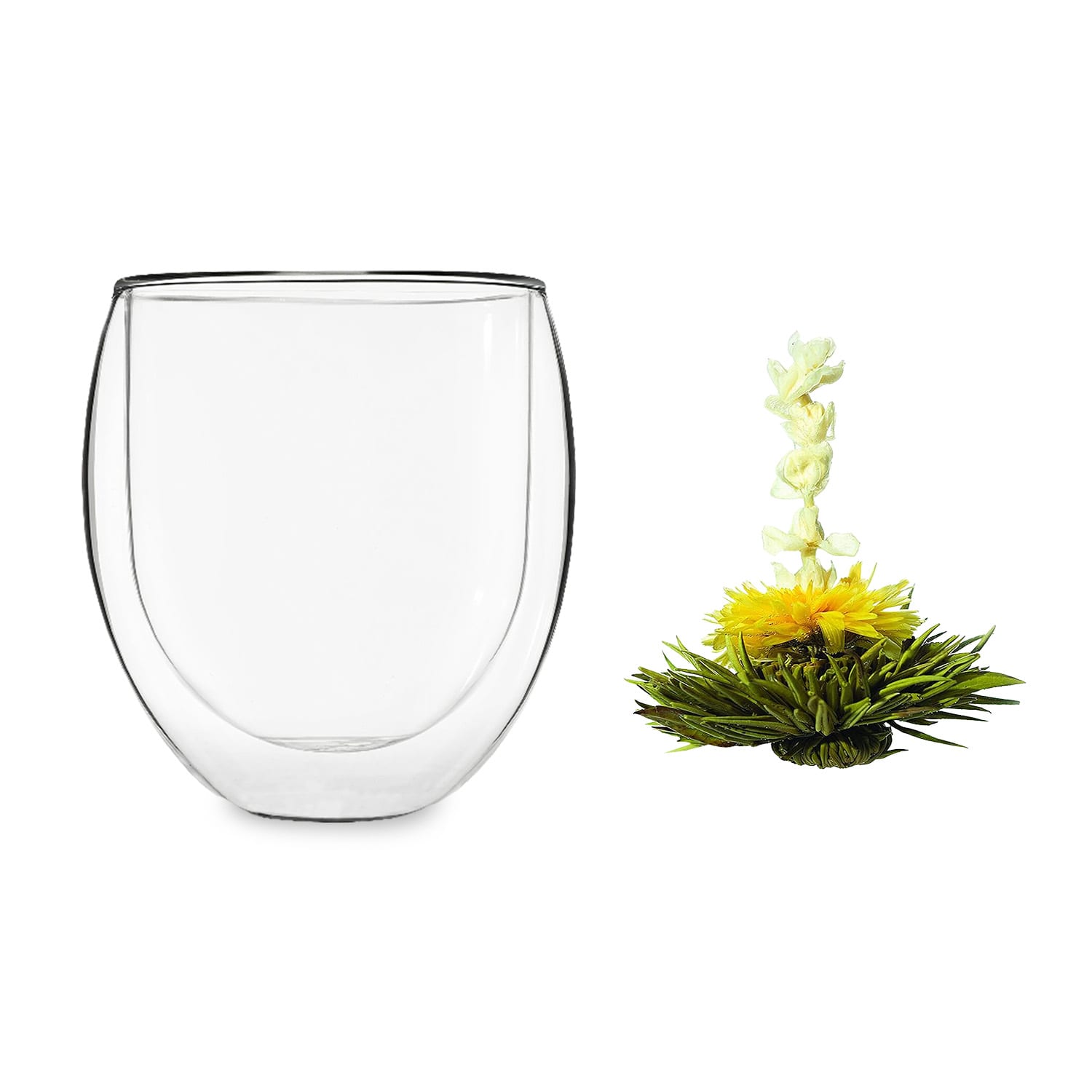 Ice - Bicchiere con fiore di tè, 320 ml, in vetro borosilicato a doppia parete
