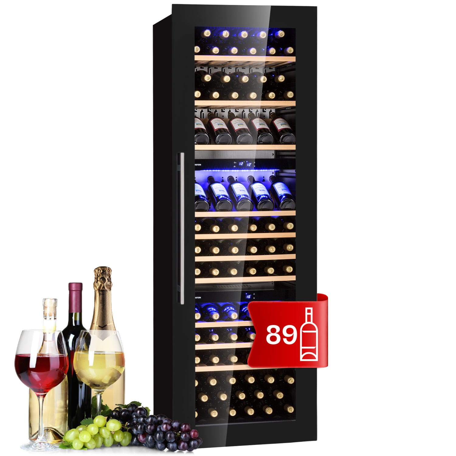 Vinsider 89 Built-In Trio, chłodziarka na win0, 5 - 18°C, dotykowy panel obsługi, drewniane półki