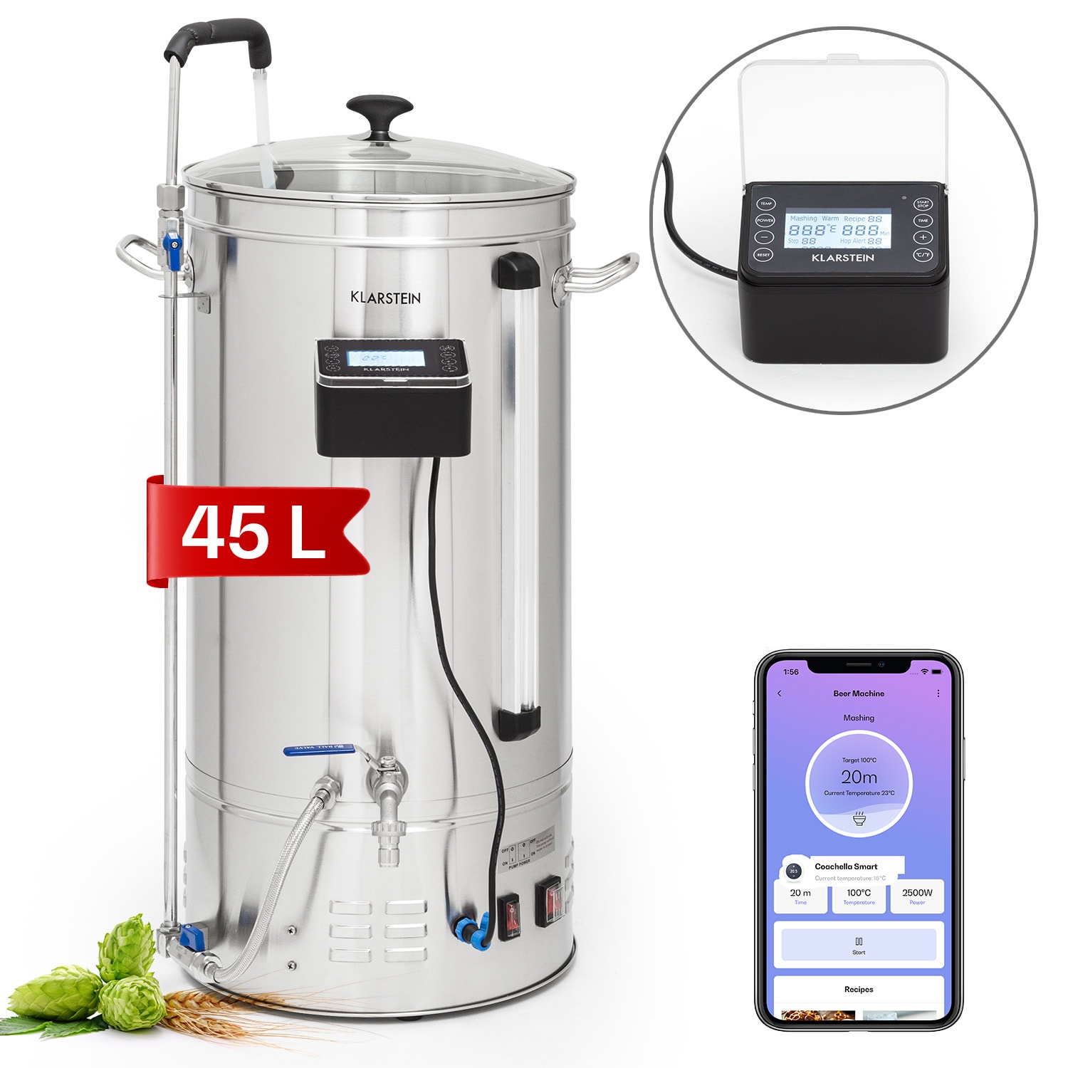 Brauheld Smart 45 cuve de brassage pompe de circulation 2500 W 45 L 100°C inox