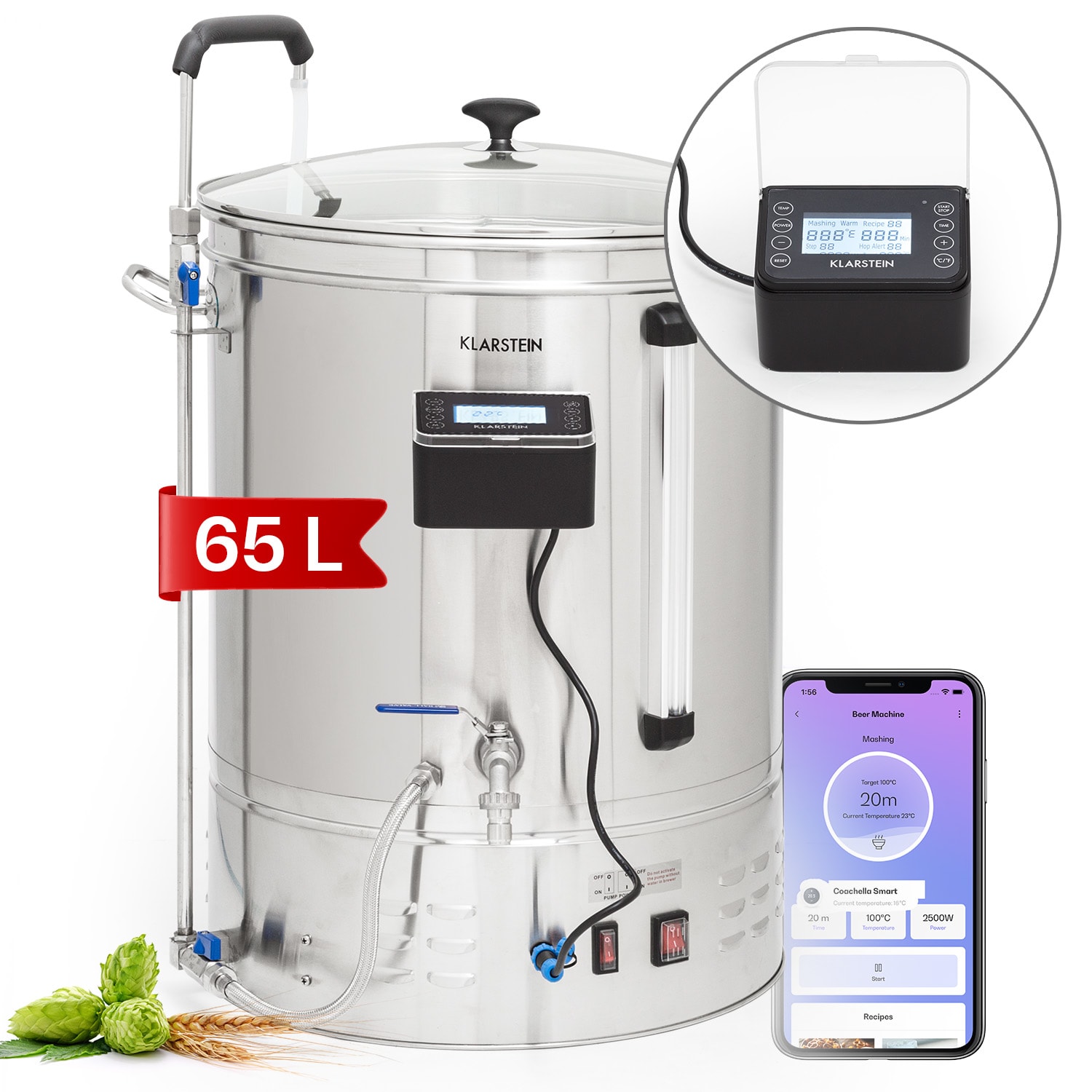 Brauheld Smart 65, kocił zacierny, 2500 W, 65 l, 100°C, pompa obiegowa, stal nierdzewna