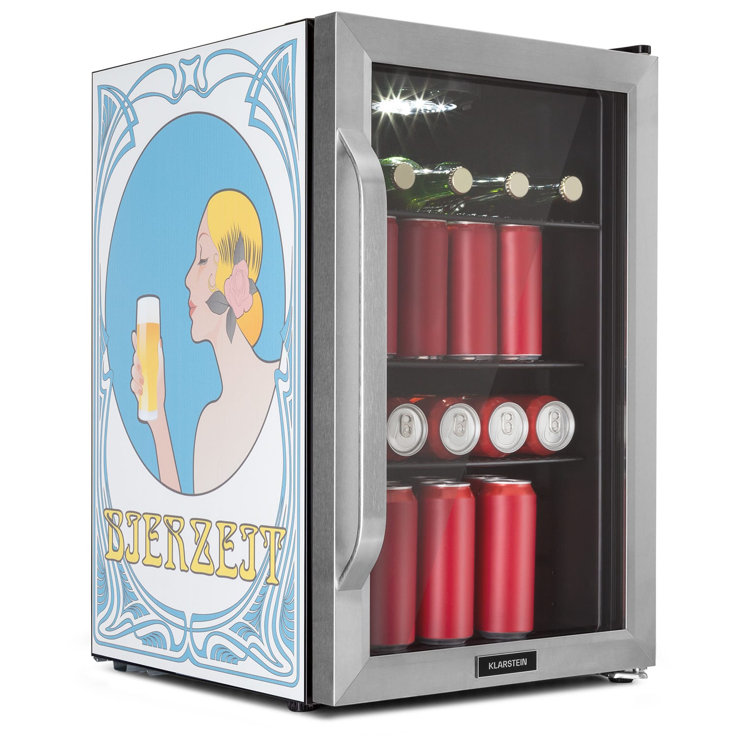 Beersafe 70 Bierzeit Edition Kühlschrank 70 Liter 3 Böden Panoramaglastür Edelstahl
