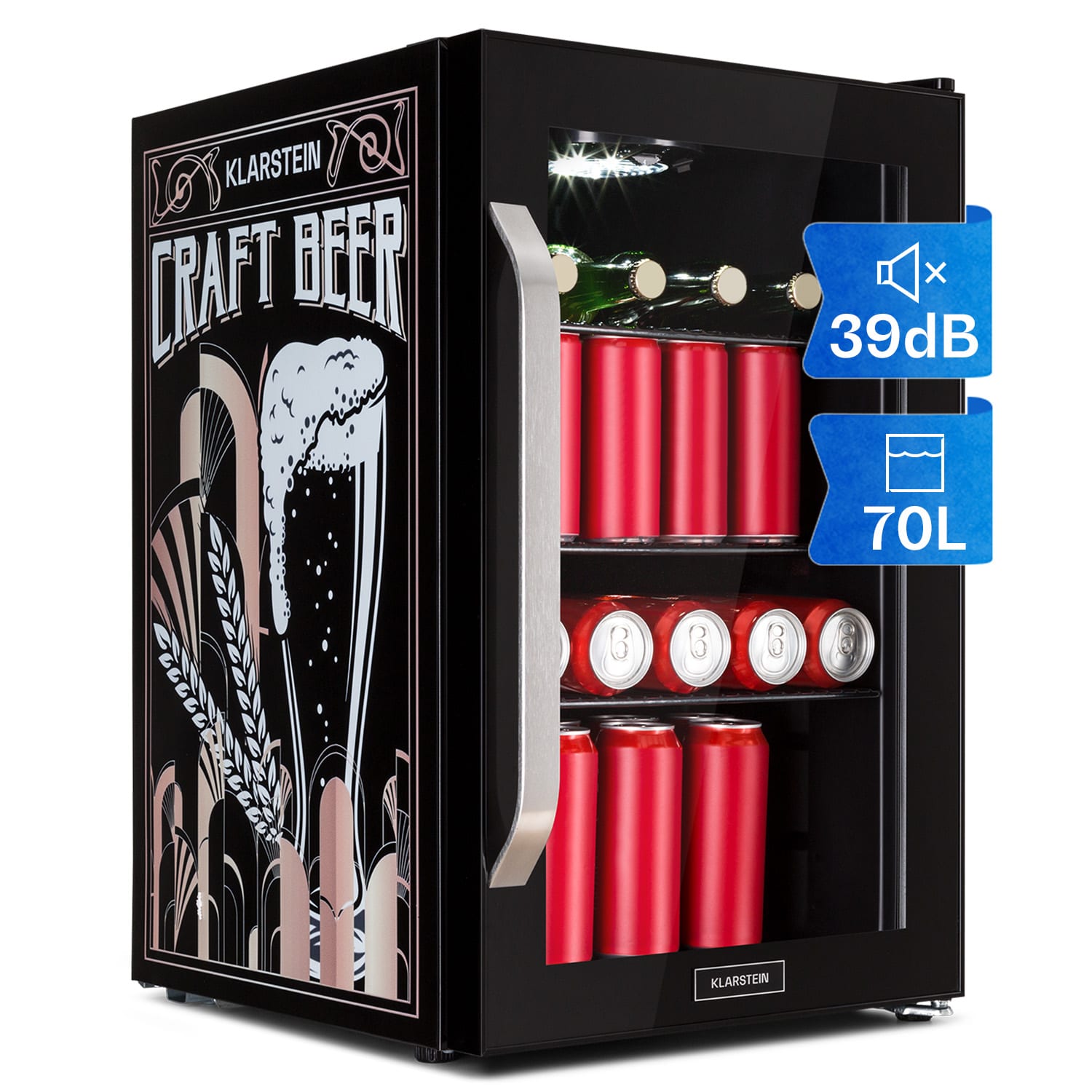 Beersafe 70 Craft Beer Edition koelkast 70 liter 3 roosters glazen panoramadeur rvs