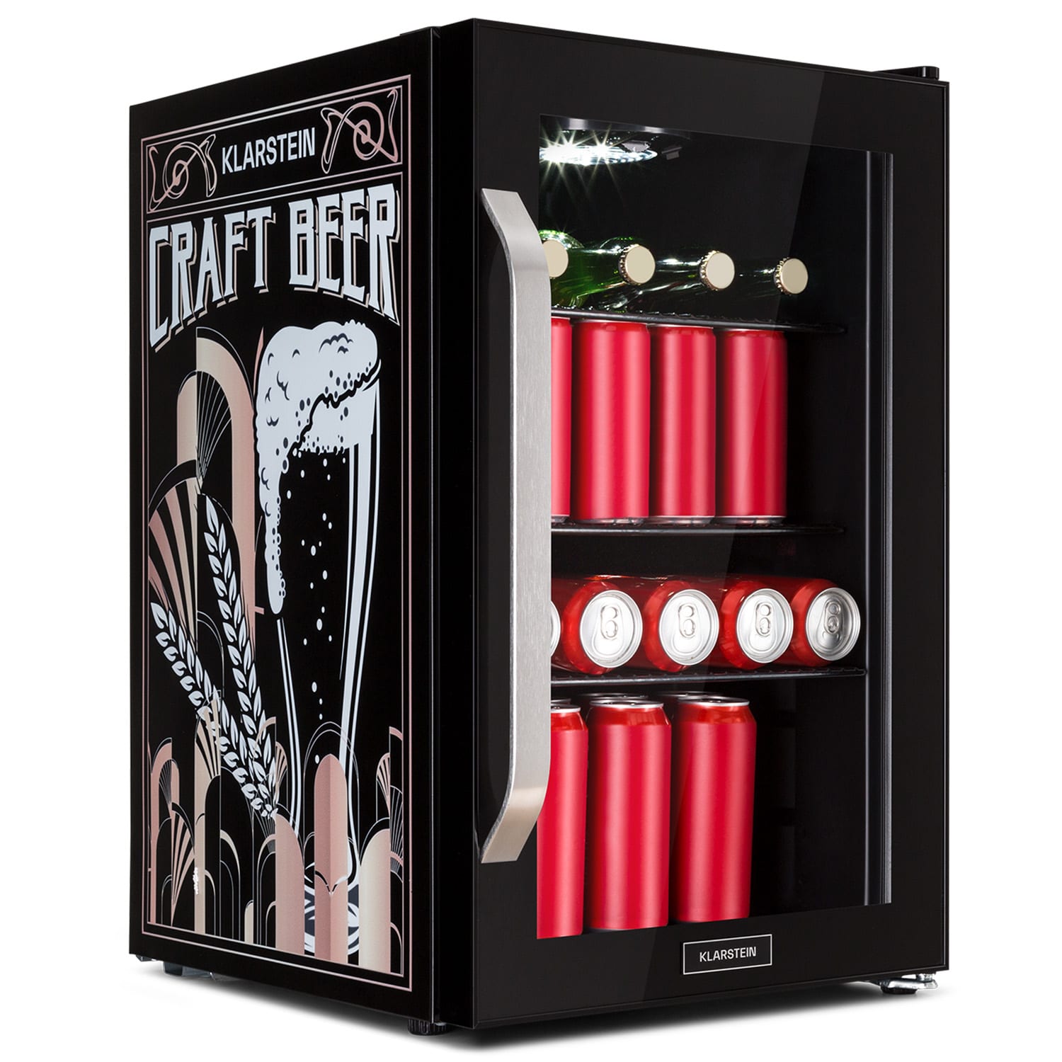 Beersafe 70 Craft Beer Edition, lodówka na napoje, chłodziarka, 70 l, 3 półki, panoramiczne szklane drzwi, stal nierdzewna