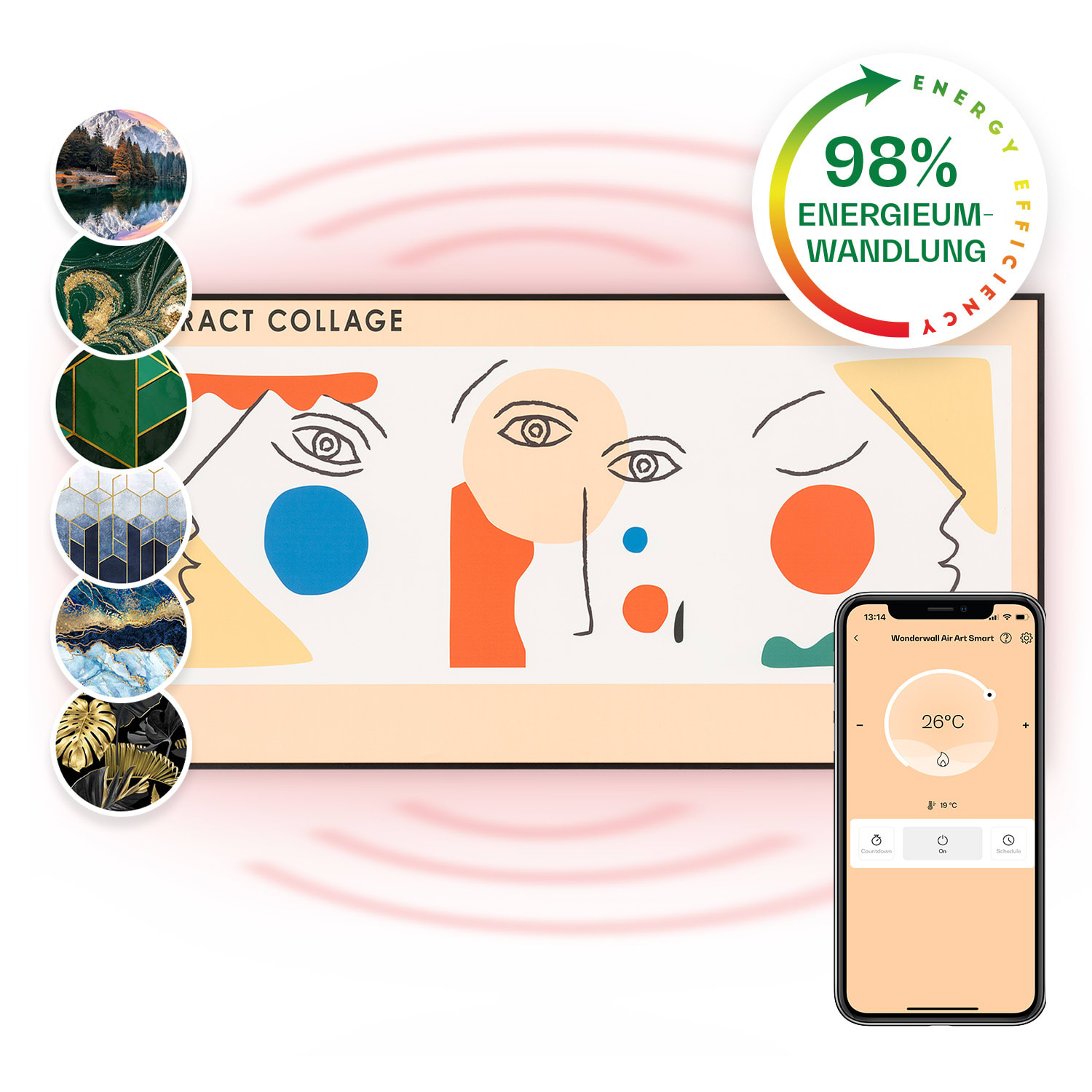Wonderwall Air Art Smart Infrarotheizung 60x120 cm 700W Wandinstallation App-Steuerung Abstrakt