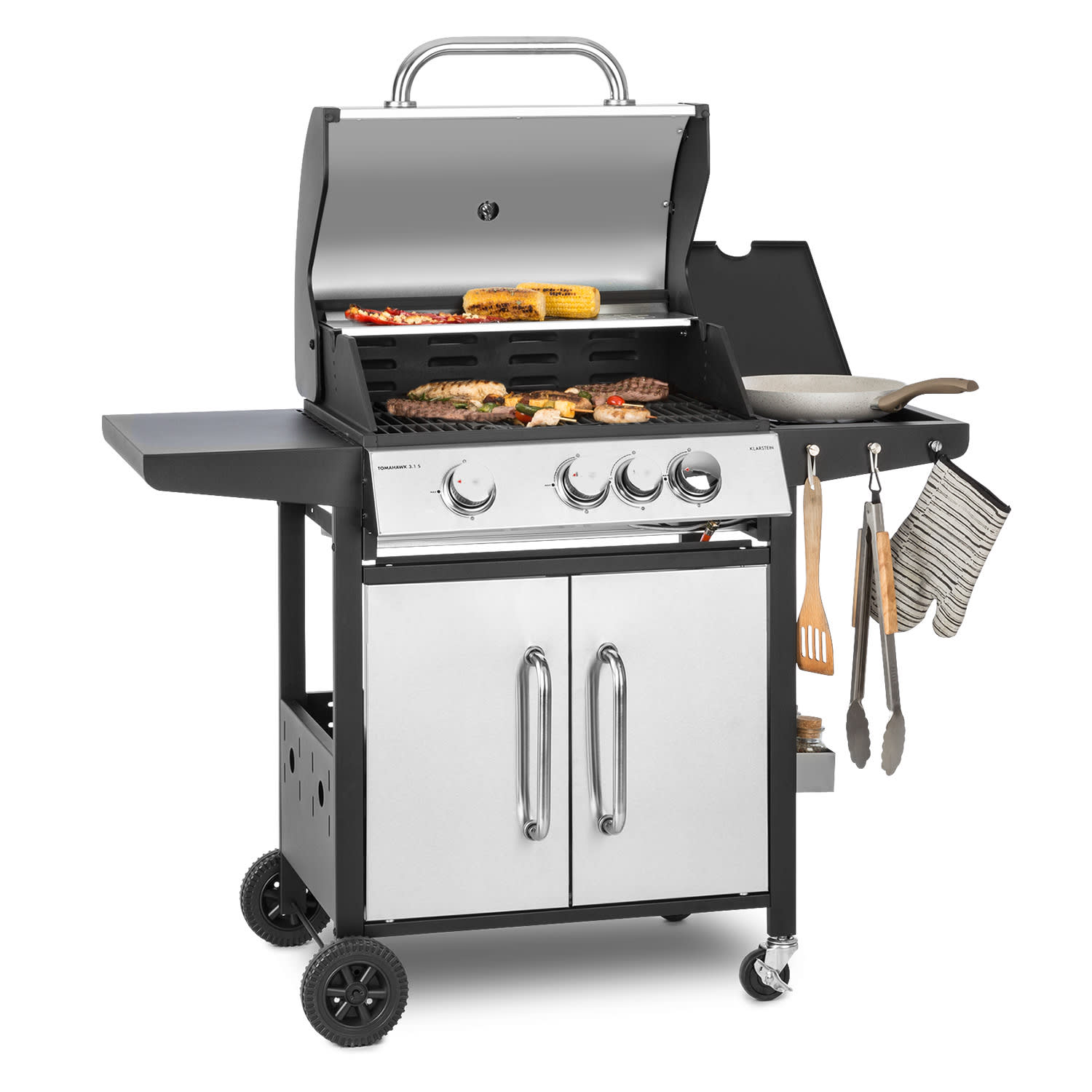 Barbacoa de gas Tomahawk 3.1 S 3 x 3,6 kW quemador lateral + 2,7 kW Barbacoa 60 x 45 cm acero inoxidable