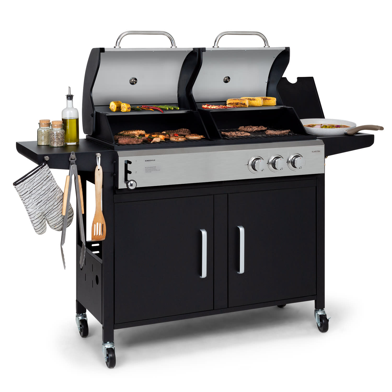 Kingsville Combi Grill Gas + Carbón 8,1 kW 2+1 Quemadores Ajustable en Altura