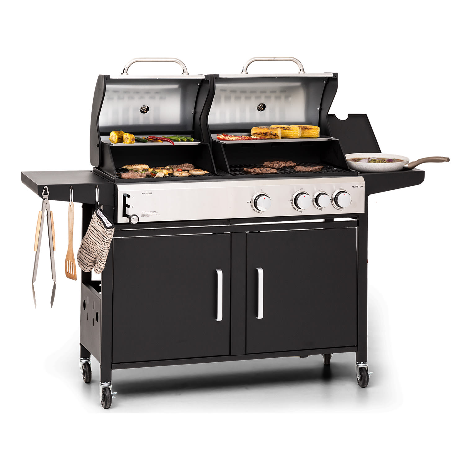 Kingsville 3.1, gáz + faszén kombinált grill, 10,9 kW, 3+1 égő, állítható magasság