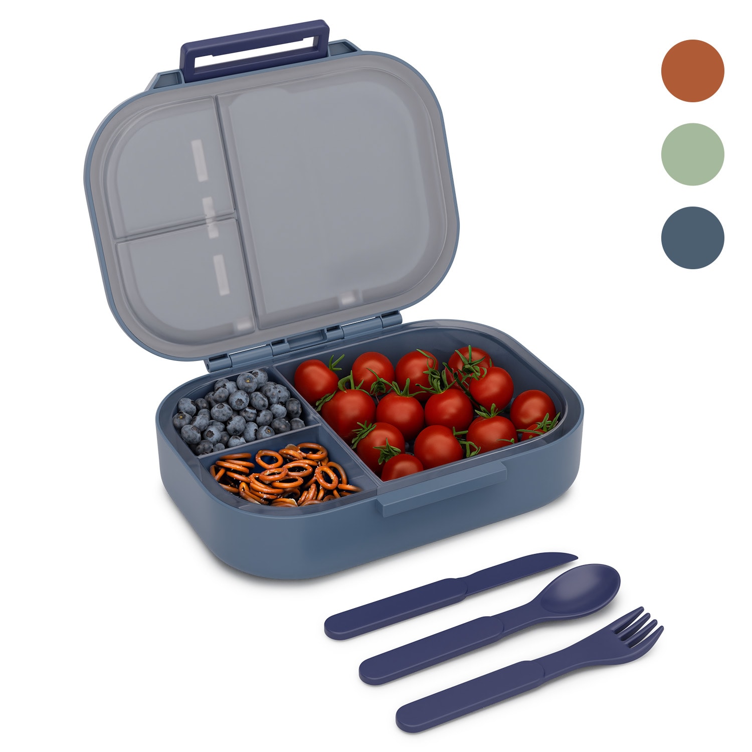 Lunchbox 1100 Ml Mit 3 Fächern & Besteck – Luftdicht, Mikrowellen- Und Gefriergeeignet