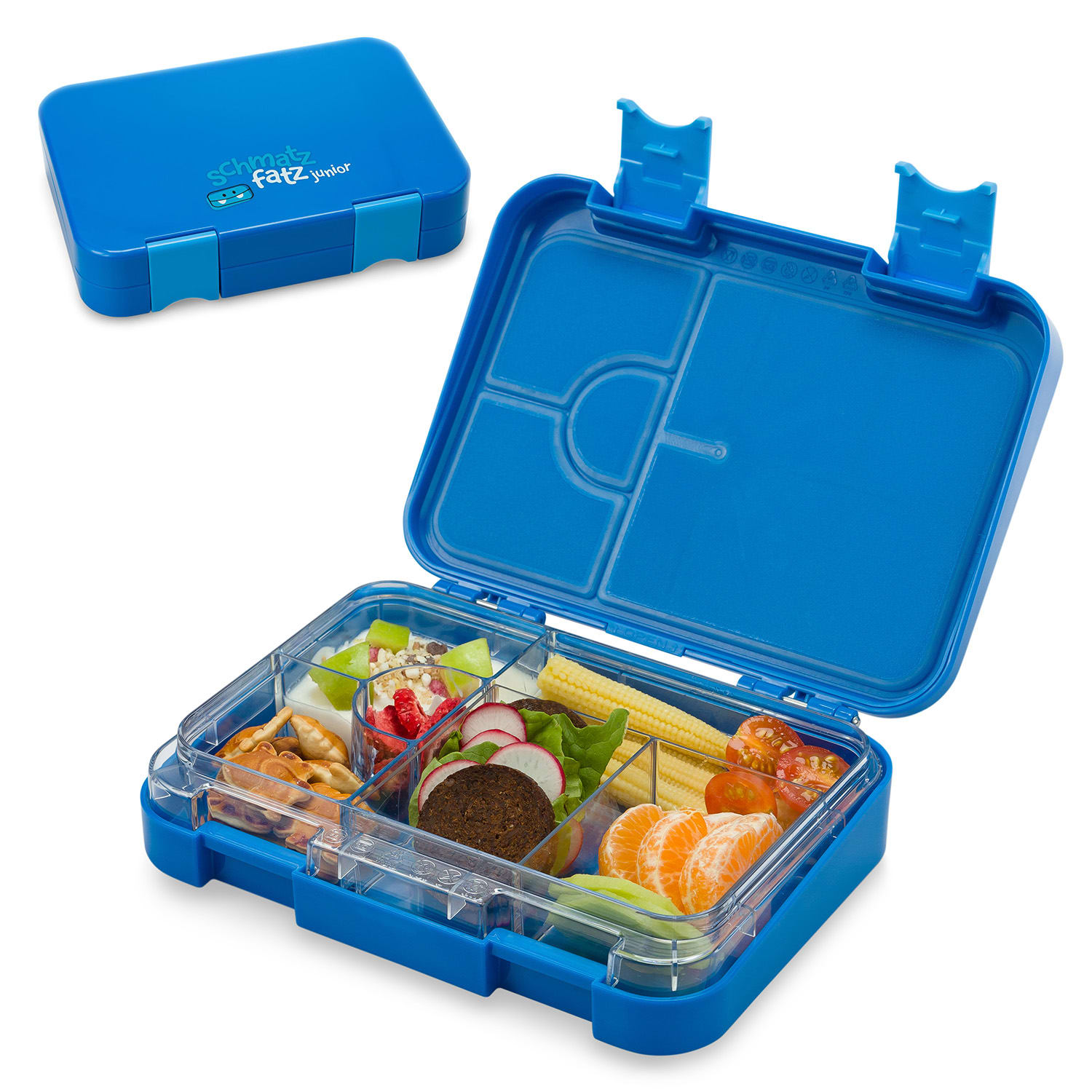 Schmatzfatz Junior Lunchbox, 6 compartments, 21.3x15x4.5cm (WxHxD), Blue