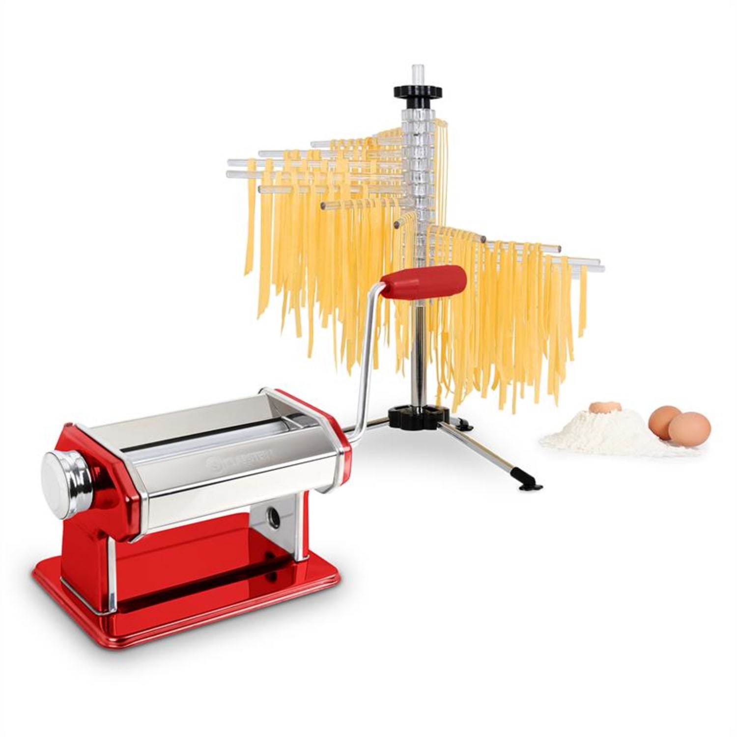 Klarstein Pasta Set, zariadenie na prípravu cestovín, červené & susič cestovín Verona