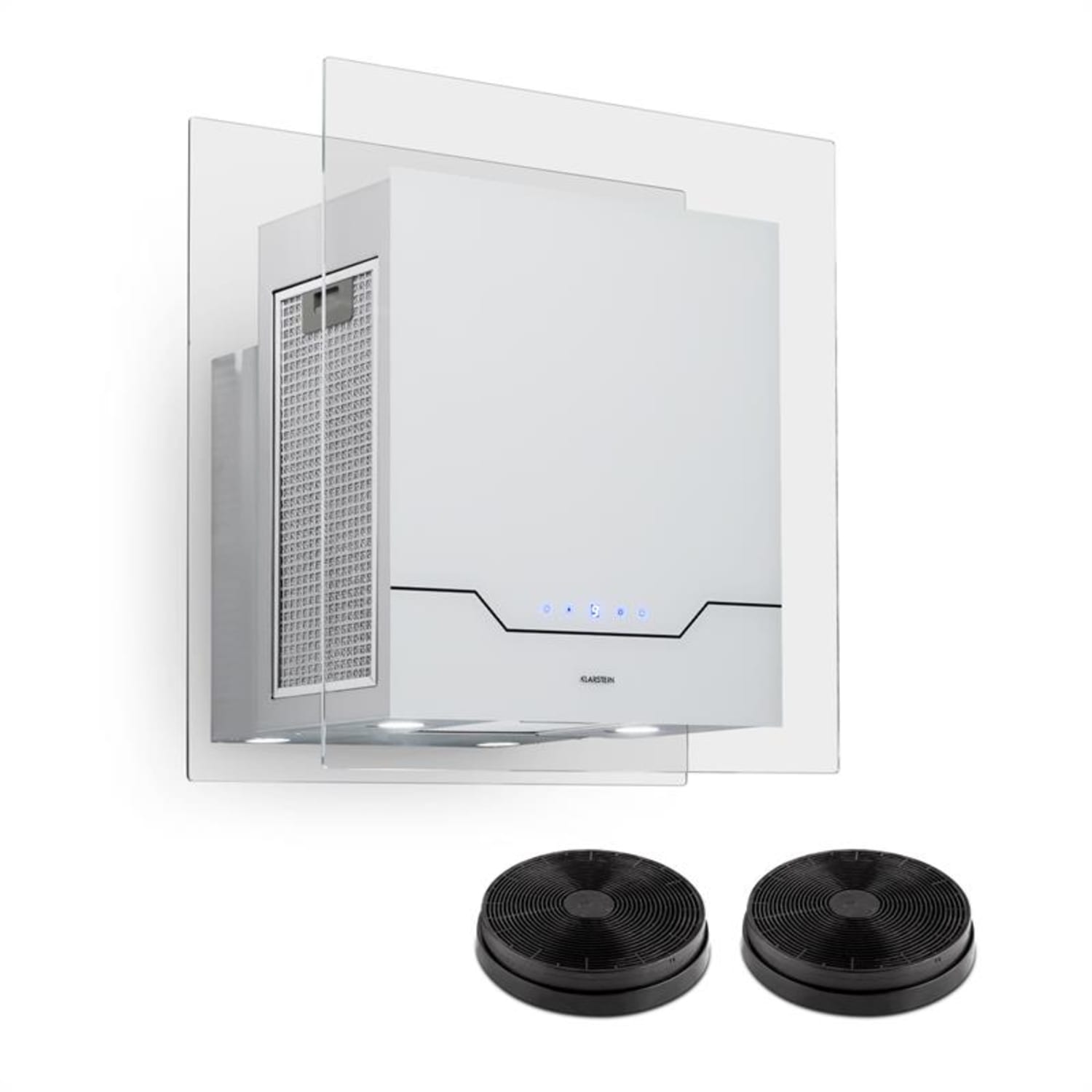 Karree Dunstabzugshaube Umluftset 60cm 640 m³/h LED Edelstahl weiß