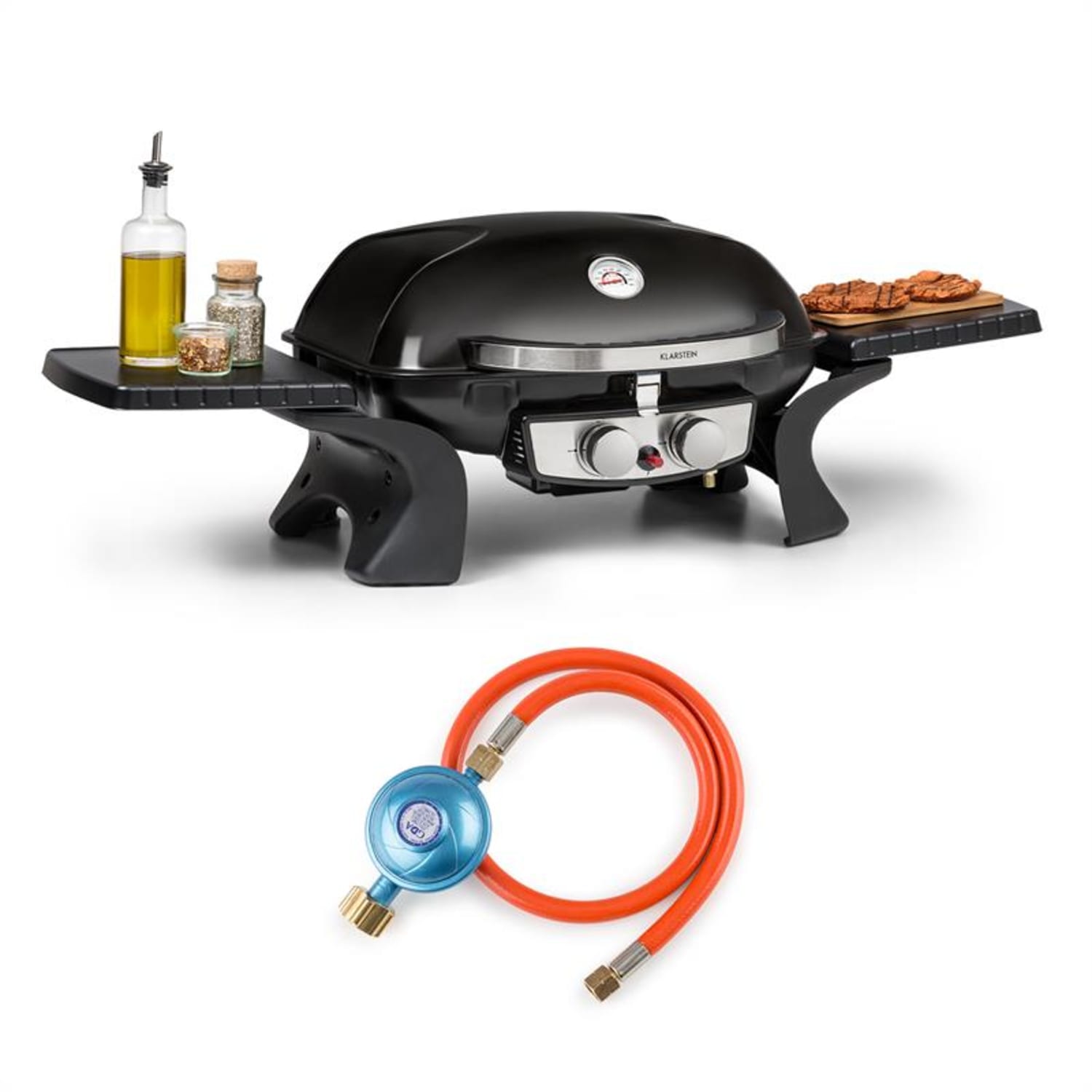 Parforce Duo Gasgrill 2 Brenner 4,4kW 15000BTU Gasschlauch schwarz