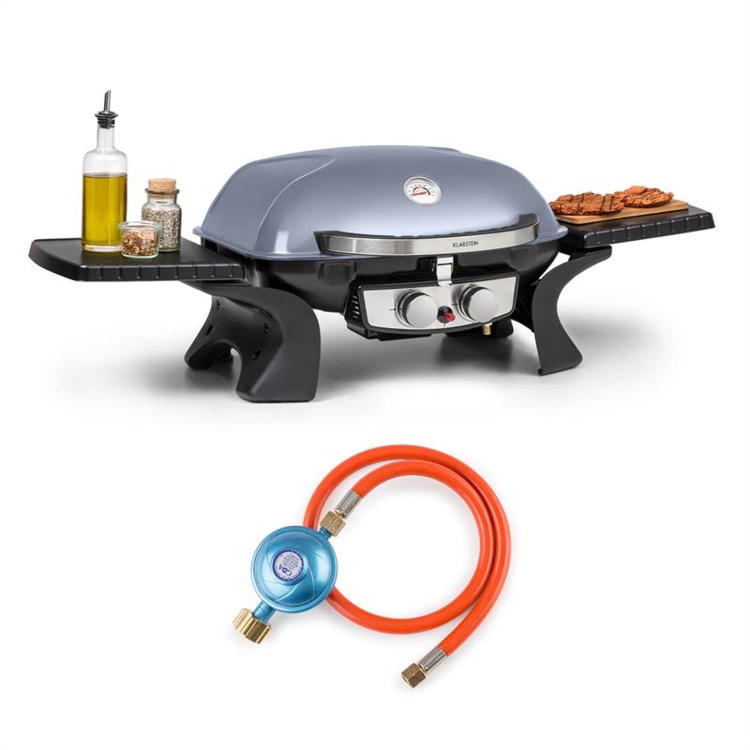 Parforce Duo Gasgrill 2 Brenner 4,4kW 15000BTU 300°C Gasschlauch grau