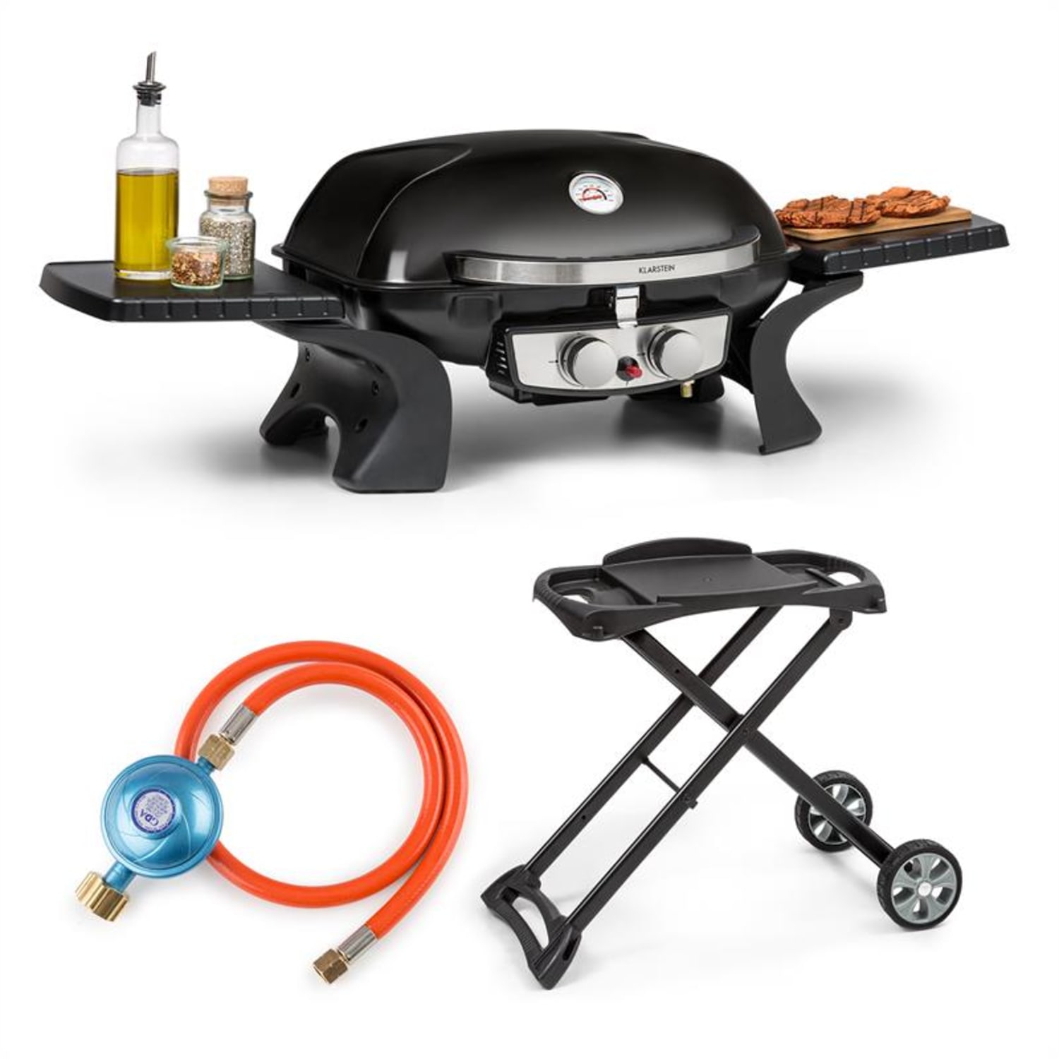 Parforce Duo Gasgrill 2 Brenner 4,4kW 15000BTU Gasschlauch schwarz
