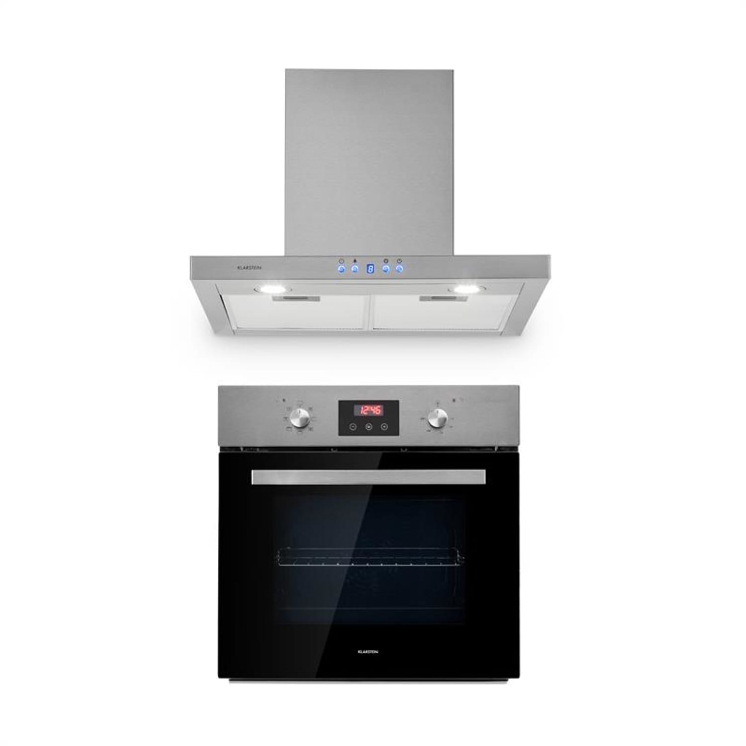 Klarstein Kalahari Limelight Einbau-Set Backofen + Abzugshaube 68Ltr 600 m³/h schwarz Edelstahl