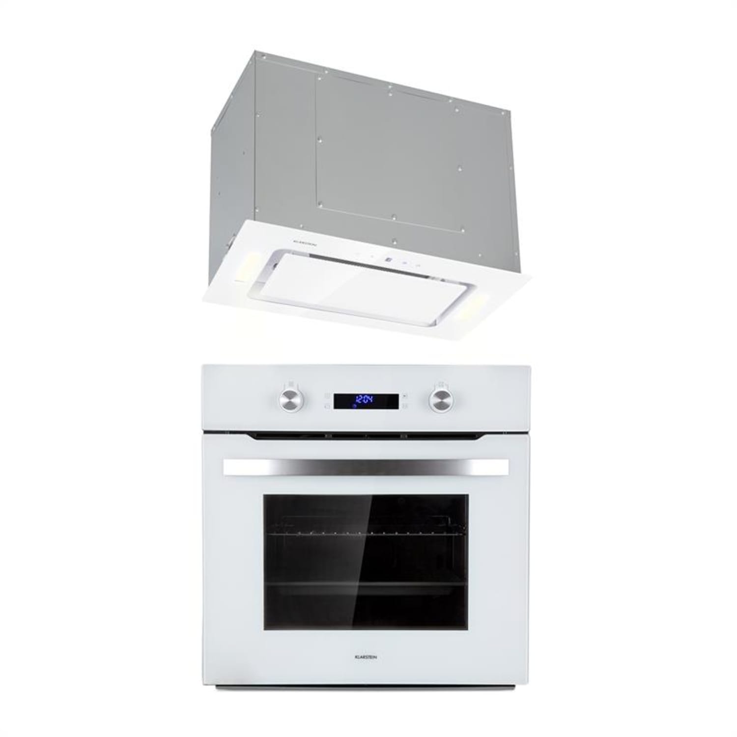 Gusteau Hektor Einbau-Set Backofen + Unterbau-Haube 2950W 64Ltr 530 m³/h weiß Edelstahl
