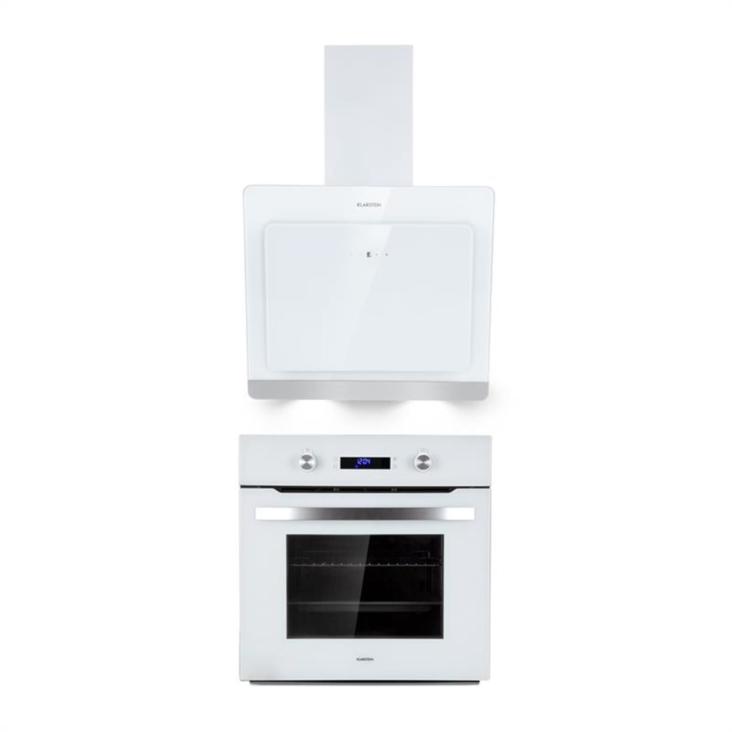 Gusteau Aurora Einbau-Set Backofen + Wandabzugshaube 2950W 64Ltr 550 m³/h weiß Edelstahl