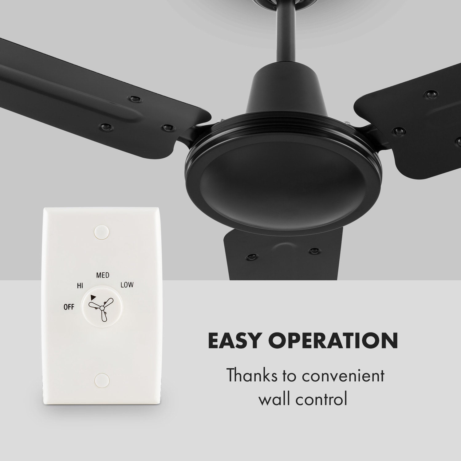 Klarstein Spin Doctor Ceiling Fan 122cm 55W 3 Blades Stainless Steel Black