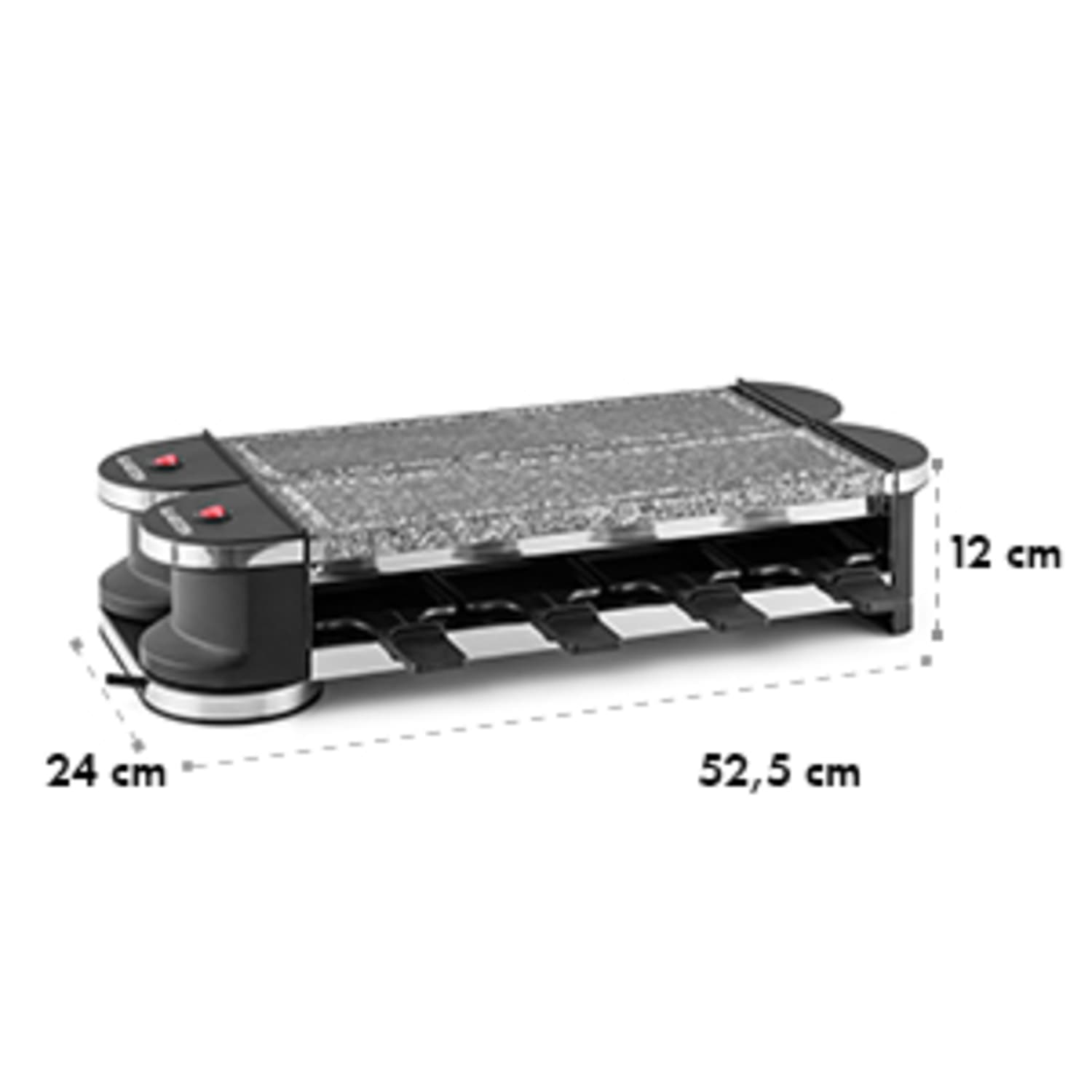 Tenderloin 100 Raclette-Grill | Leistung: 1200 W gesamt / 600 W je Balken | separater Betrieb beider Grillteile | 8 Personen | 2x Natursteinplatte