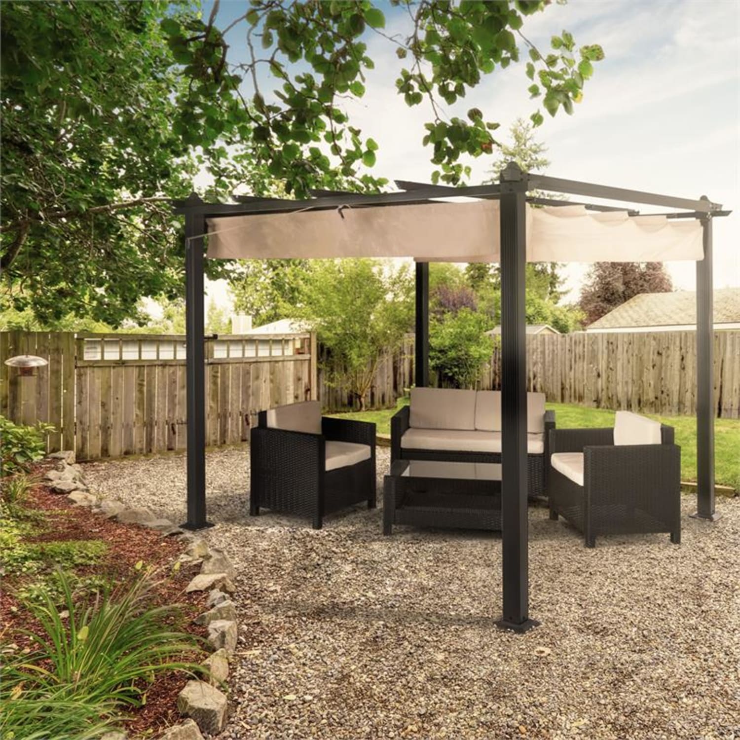 Pantheon Pergola Vordach 3x3m Aluminium Sonnendach Polyester