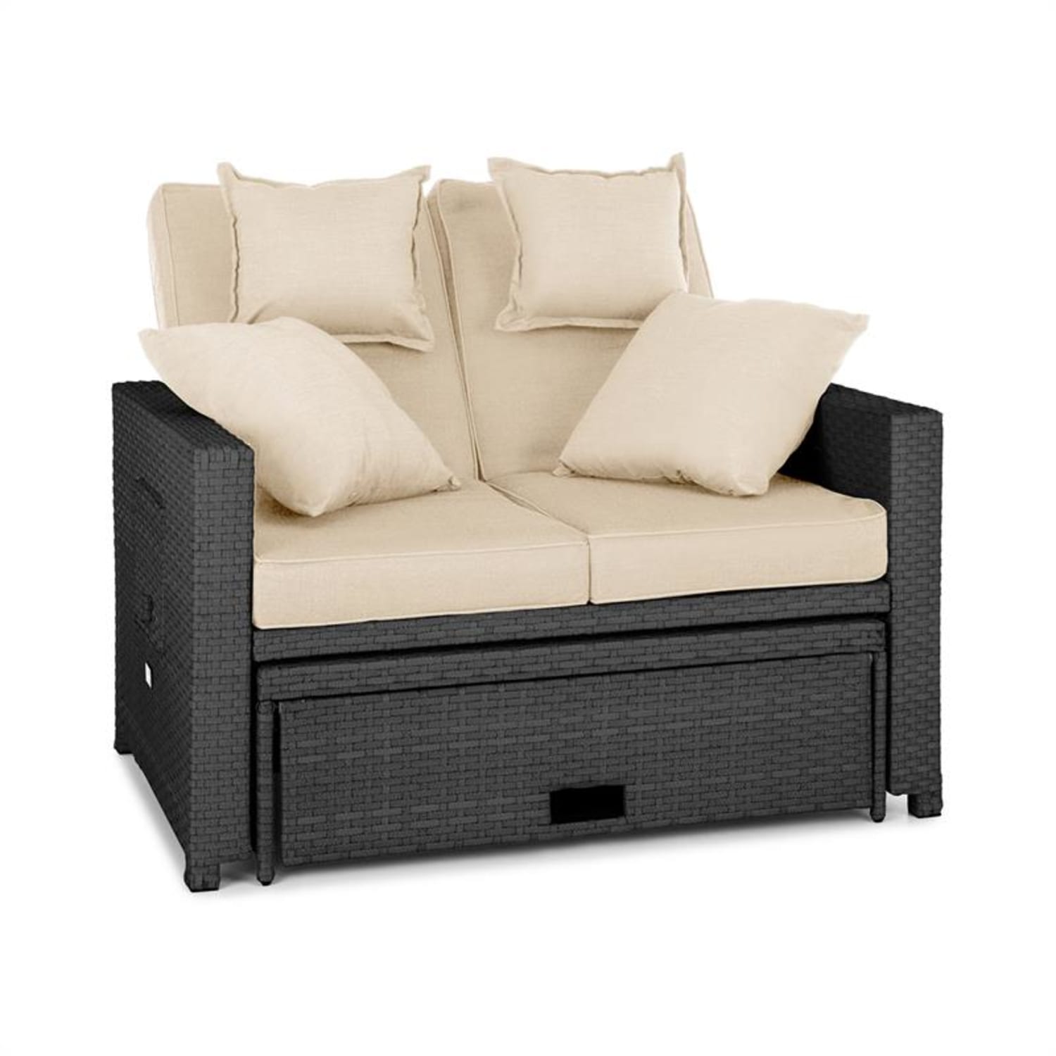 Komfortzone RattanLoungeSofa Zweisitzer Polyrattan Klapptische Grau