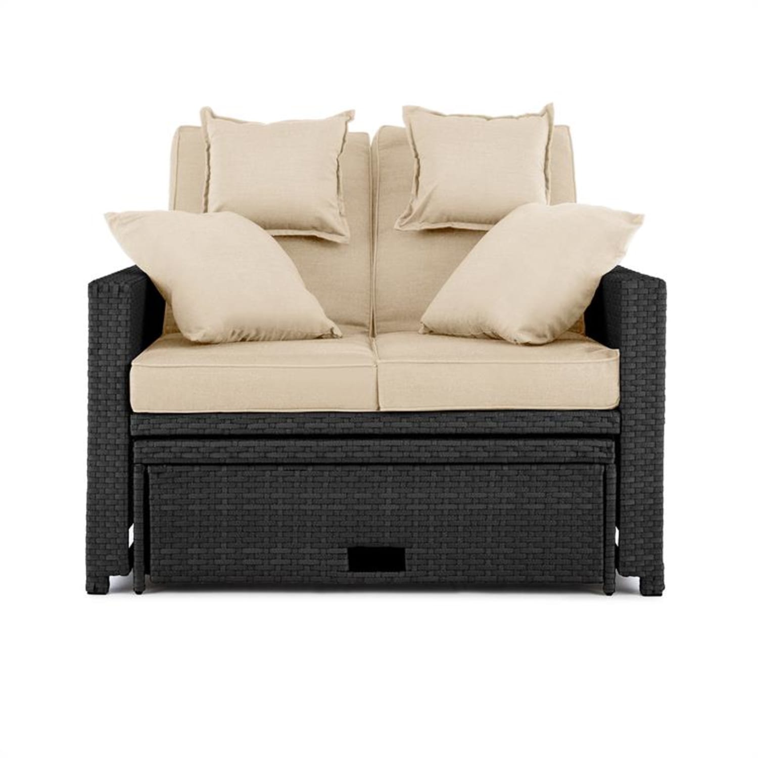 Komfortzone Rattan-Lounge-Sofa Zweisitzer Polyrattan Klapptische
