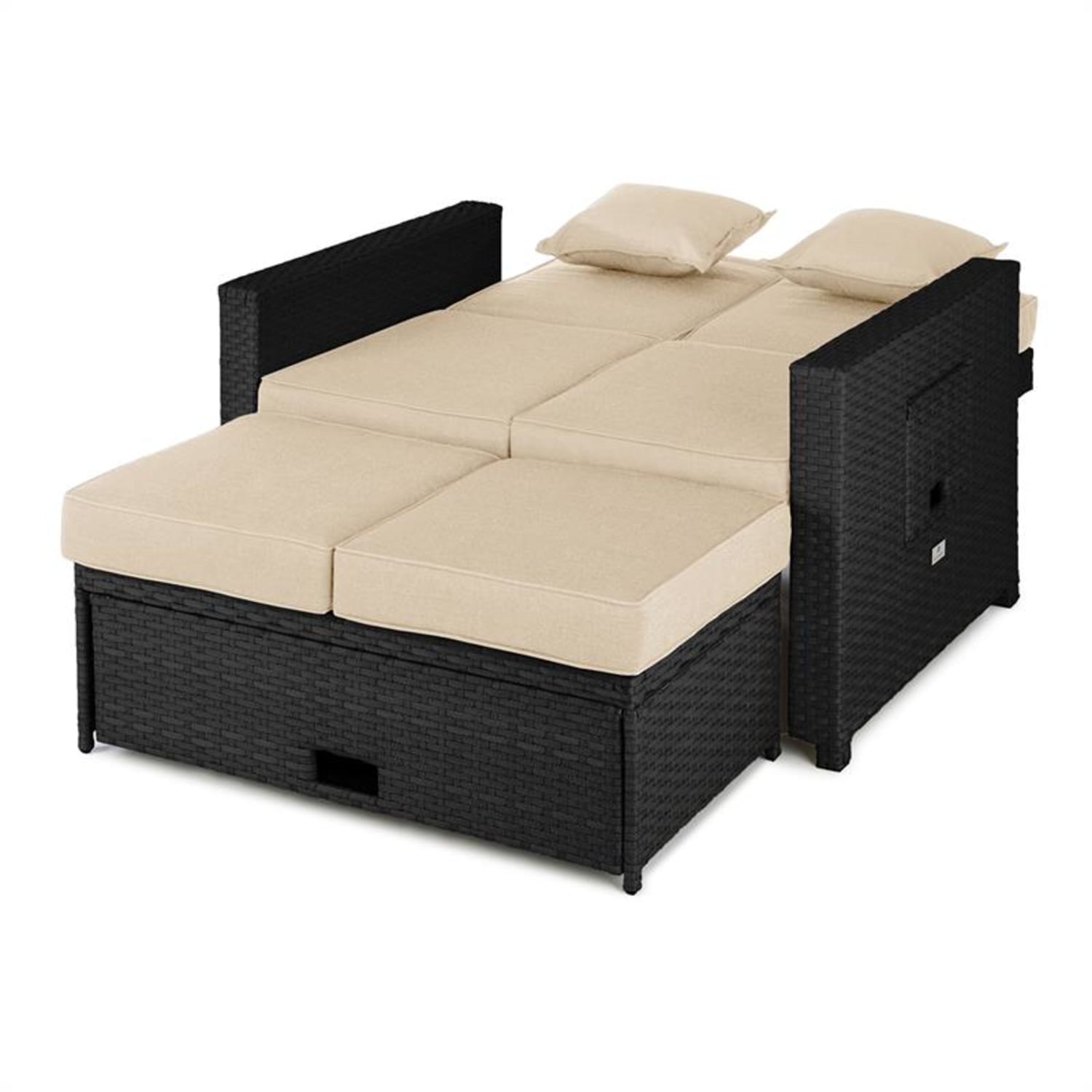 Komfortzone Rattan-Lounge-Sofa Zweisitzer Polyrattan Klapptische