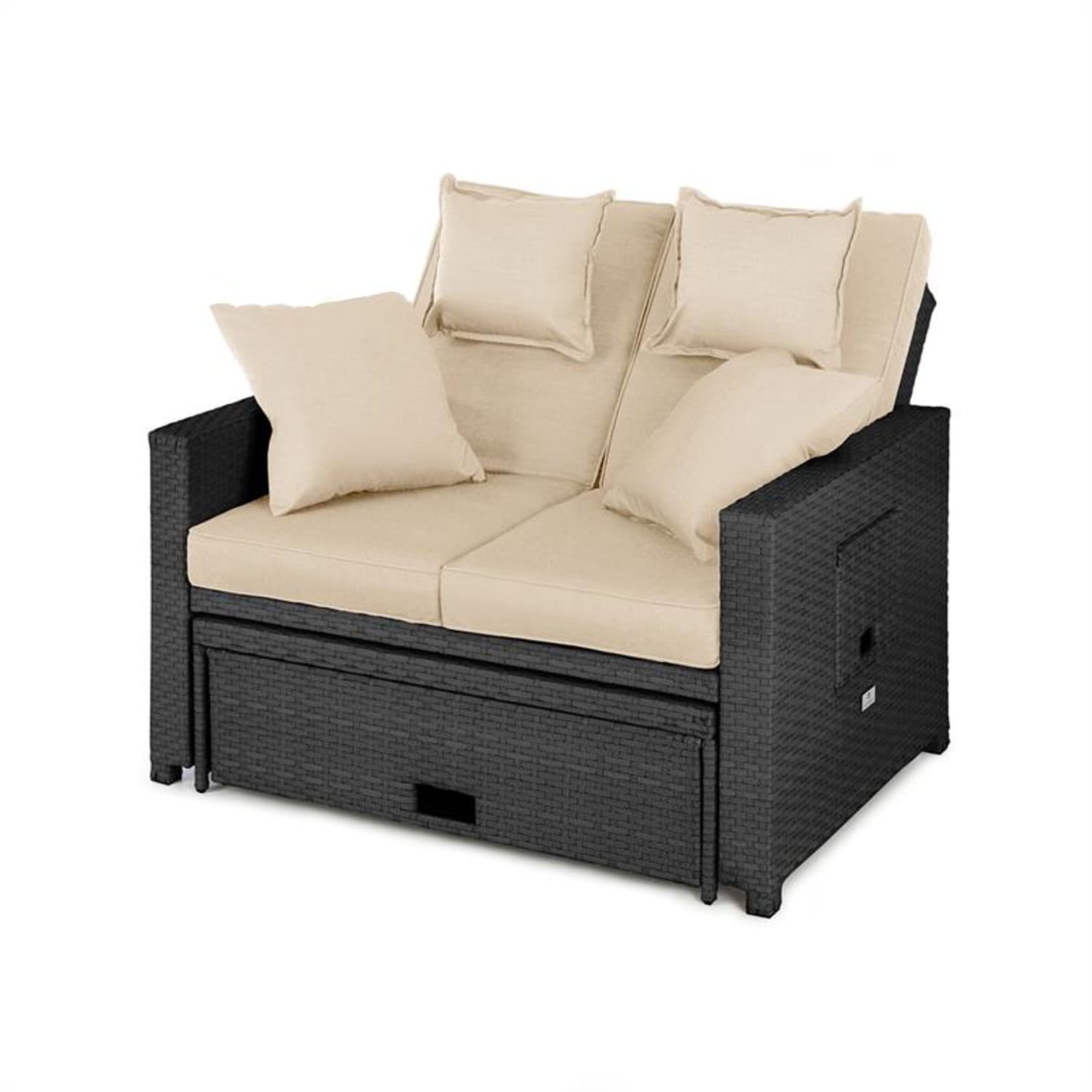 Komfortzone Rattan-Lounge-Sofa Zweisitzer Polyrattan Klapptische Grau