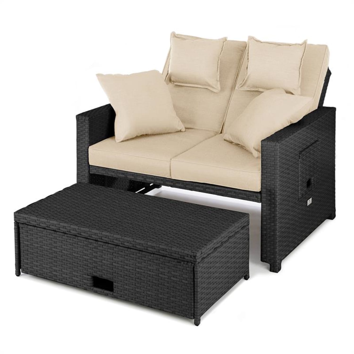 Komfortzone RattanLoungeSofa Zweisitzer Polyrattan Klapptische Sand