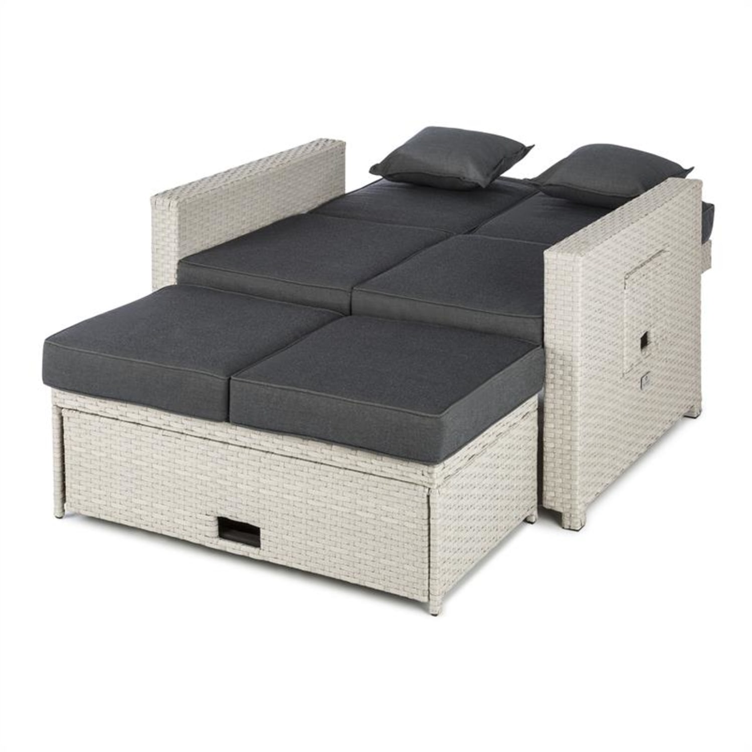 Komfortzone RattanLoungeSofa Zweisitzer Polyrattan Klapptische Weiß