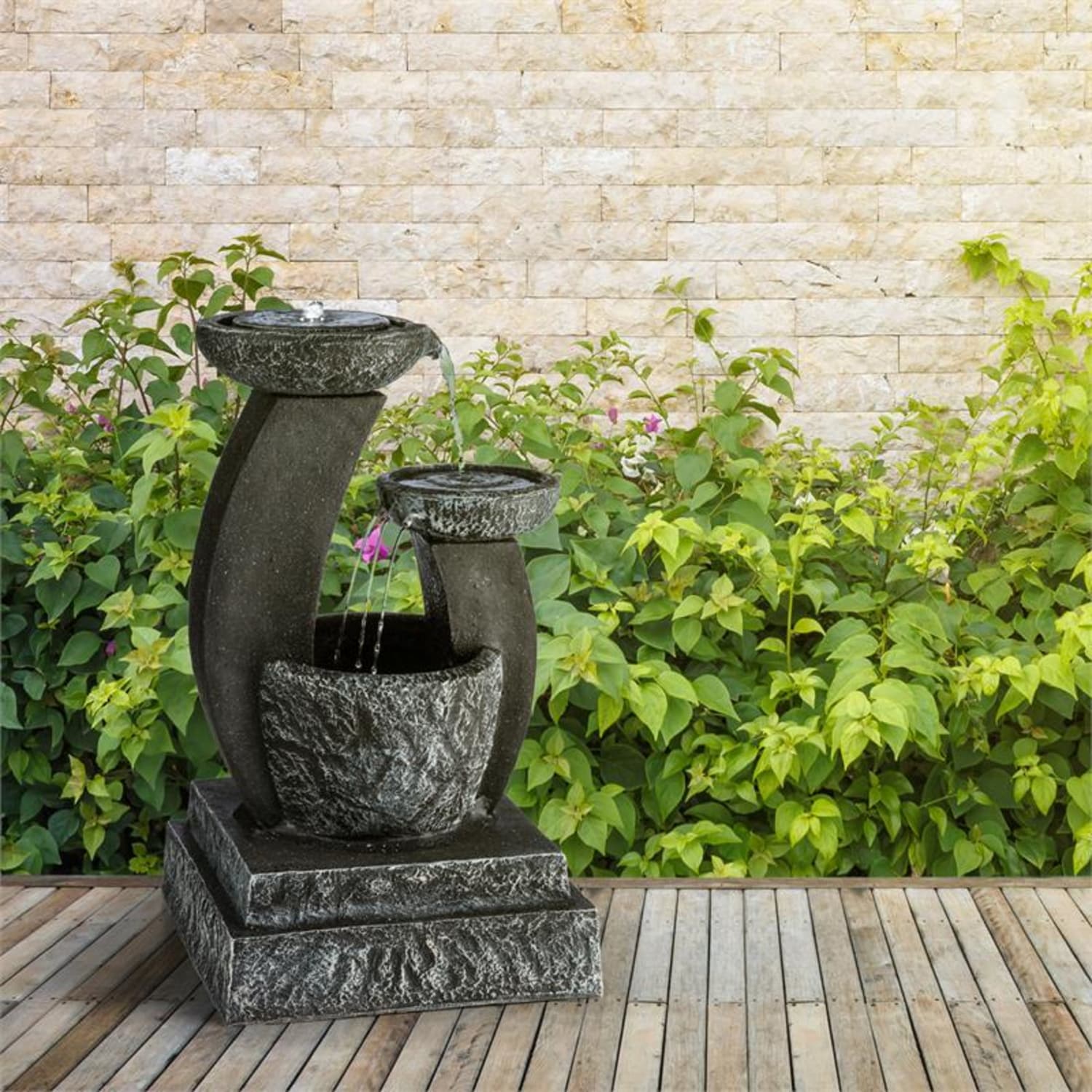 Fantaghiro Zierbrunnen Gartenbrunnen 3W Solar LED Polyresin Steinoptik