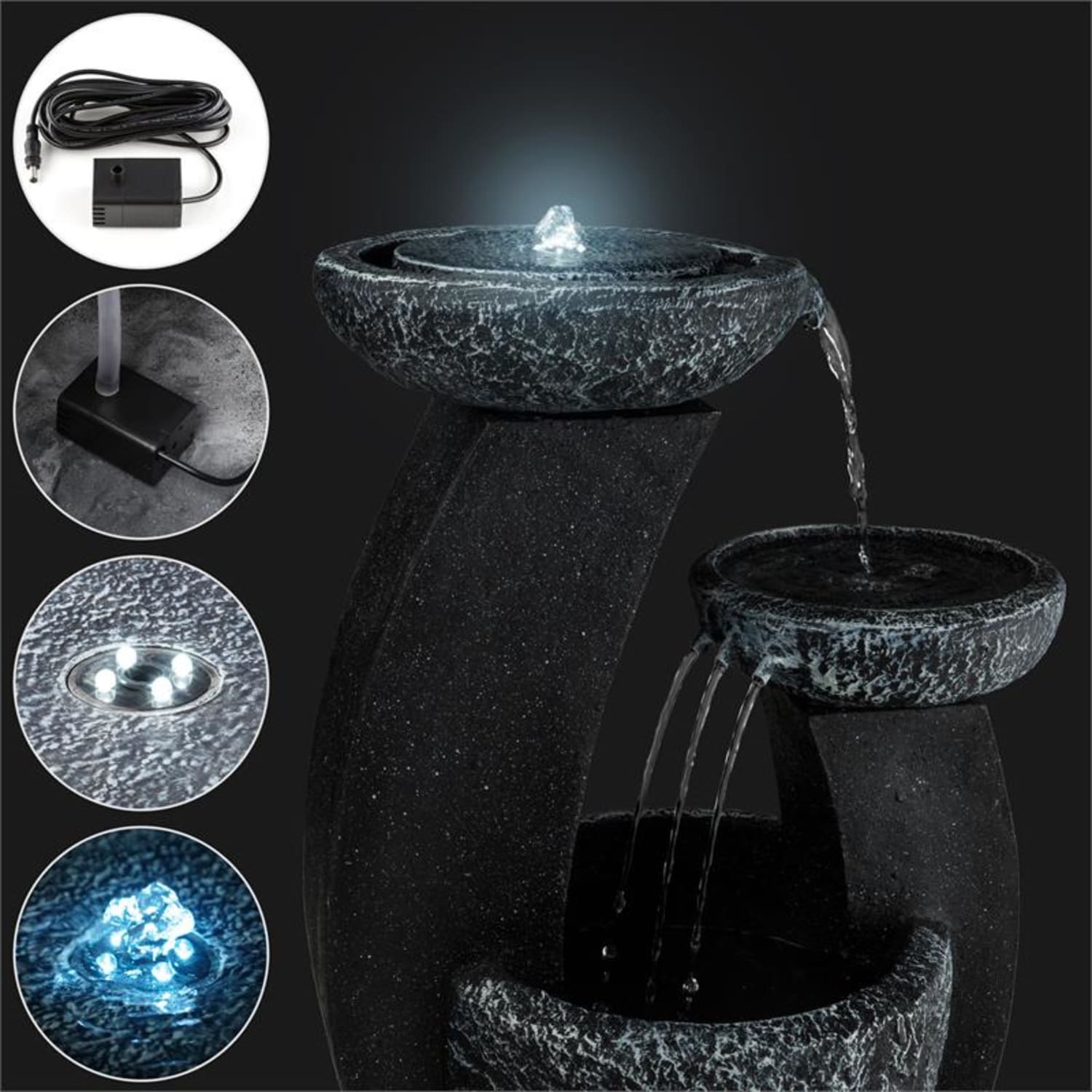 Fantaghiro Zierbrunnen Gartenbrunnen 3W Solar LED Polyresin Steinoptik