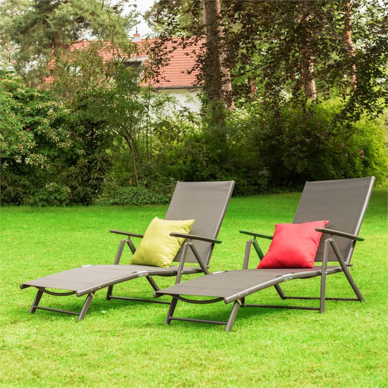 Blumfeldt Modena Chaise longue transat 64x85x170cm tubes aluminium/acier gris