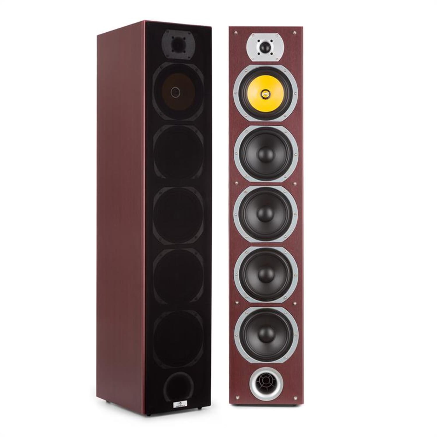 V7B 4way Bass Reflex Tower Speakers 440W Detachable Front Panel Mahogany