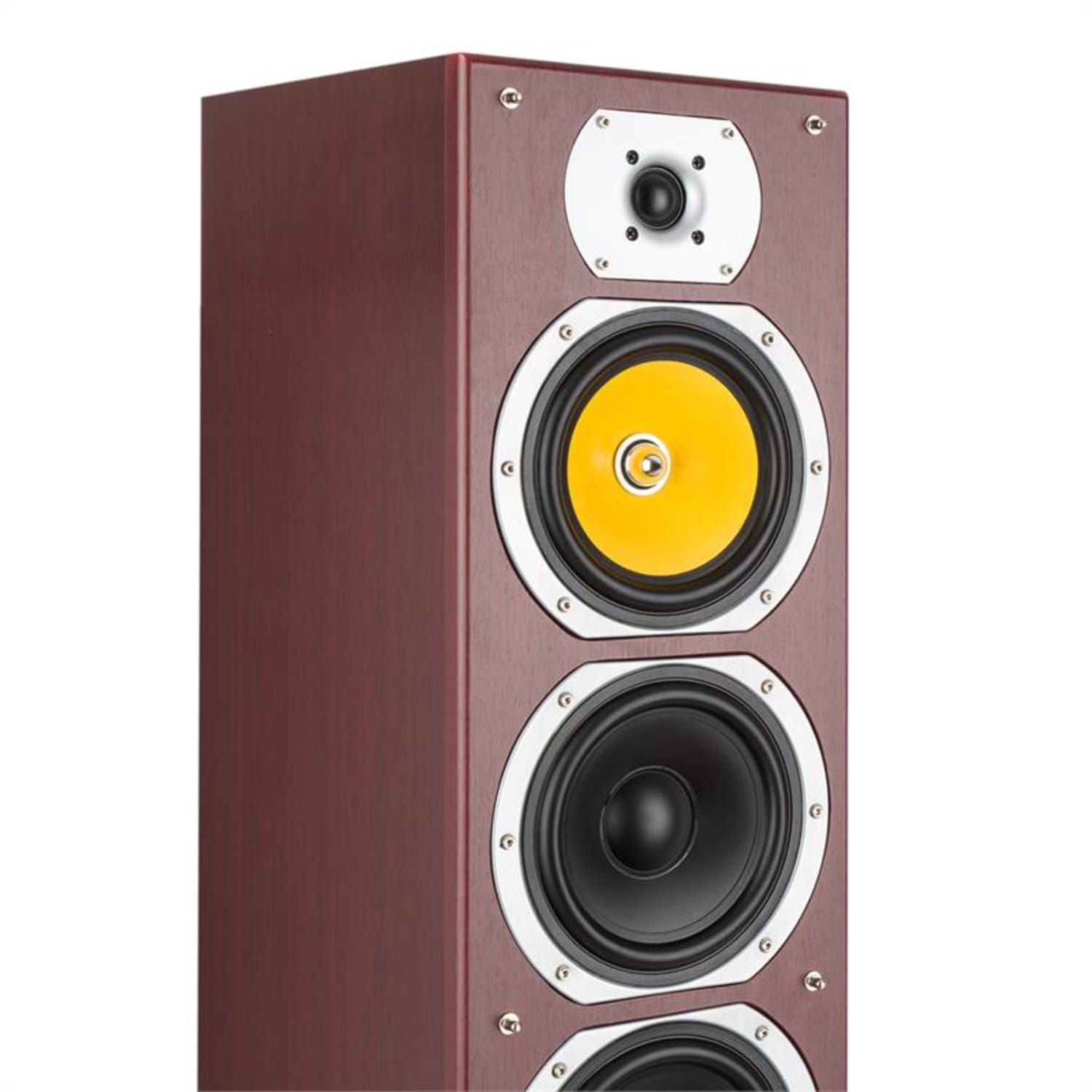 V7B 4way Bass Reflex Tower Speakers 440W Detachable Front Panel Mahogany