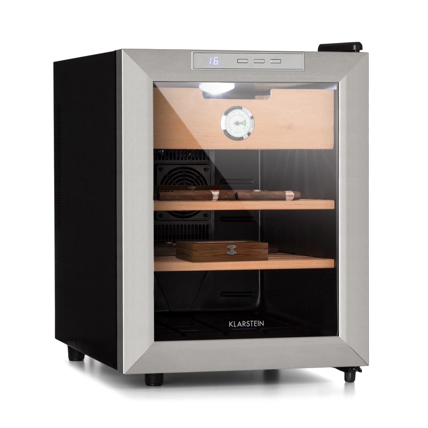 El Presidente 33, humidor, 50 W, dotykový, bukové drevo, 33 l, LED, čierny/strieborný