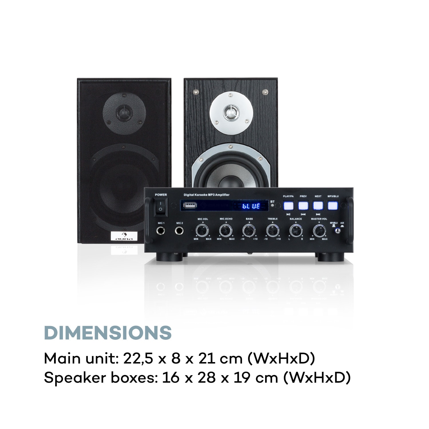 auna Karaoke Star 3 Karaoke Set, 2 x 75 W max., BT, USB Port, Line In 2