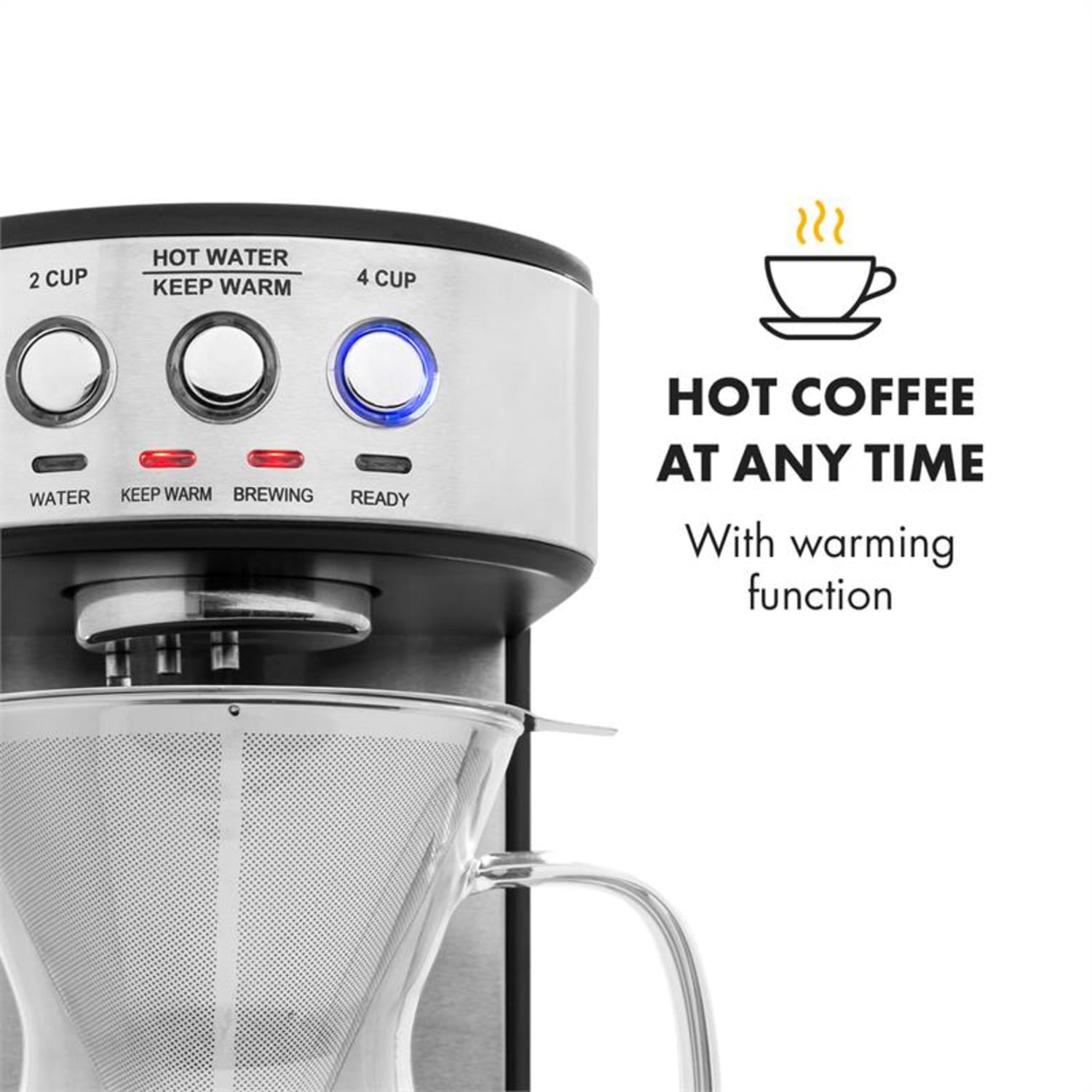 Klarstein Perfect Brew Coffee Maker 1800W Timer Glass Jug Stainless