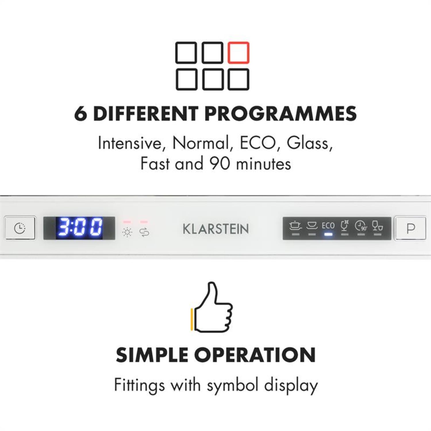 Klarstein Amazonia 8 Secret Builtin Dishwasher 6 Programmes White