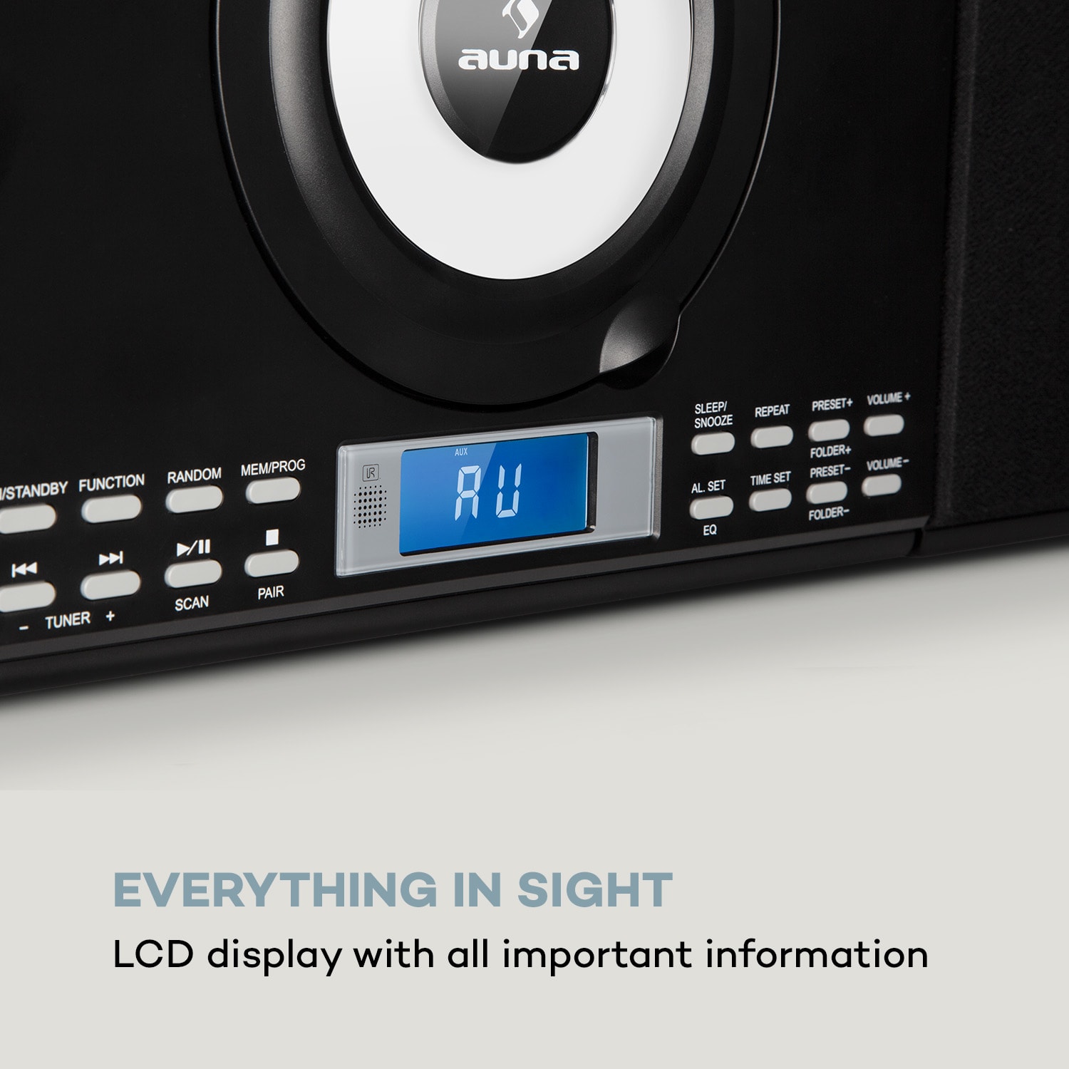 auna Wallie Micro System CD Player Bluetooth USB Port Remote Control Black