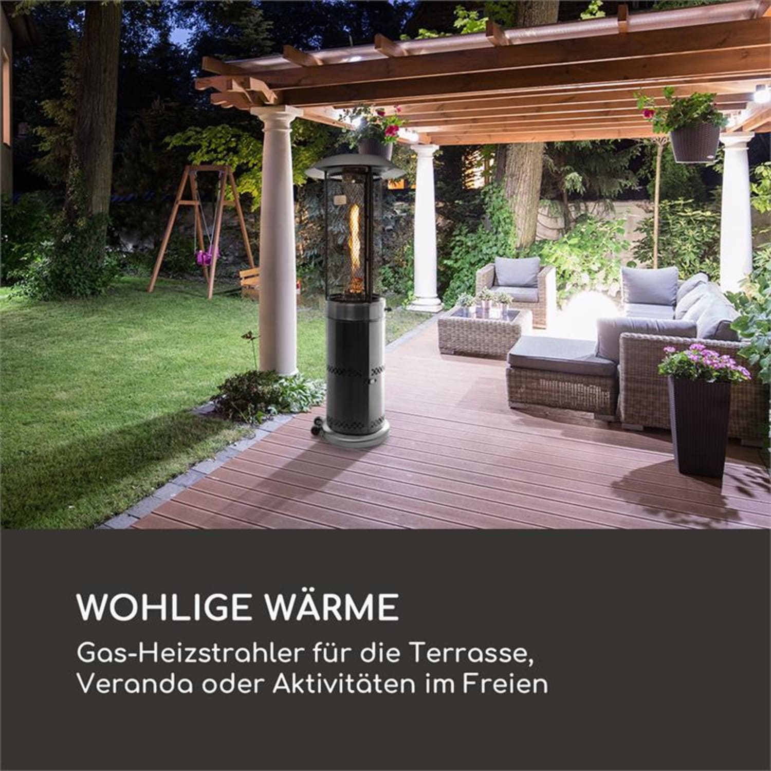 Goldflame Deluxe Terrassenheizstrahler 36.000BTU/11kW Temperglas mobil