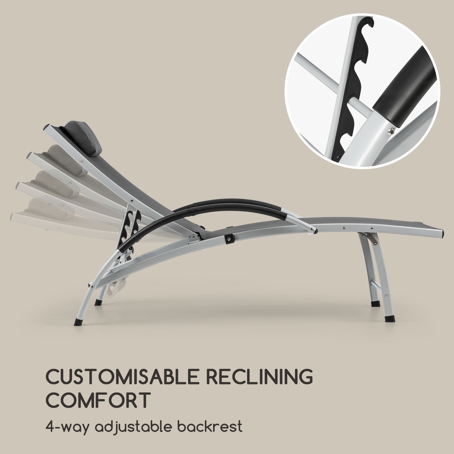 Sun Valley Sun Lounger Collapsible Pillow Grey Dark Gray