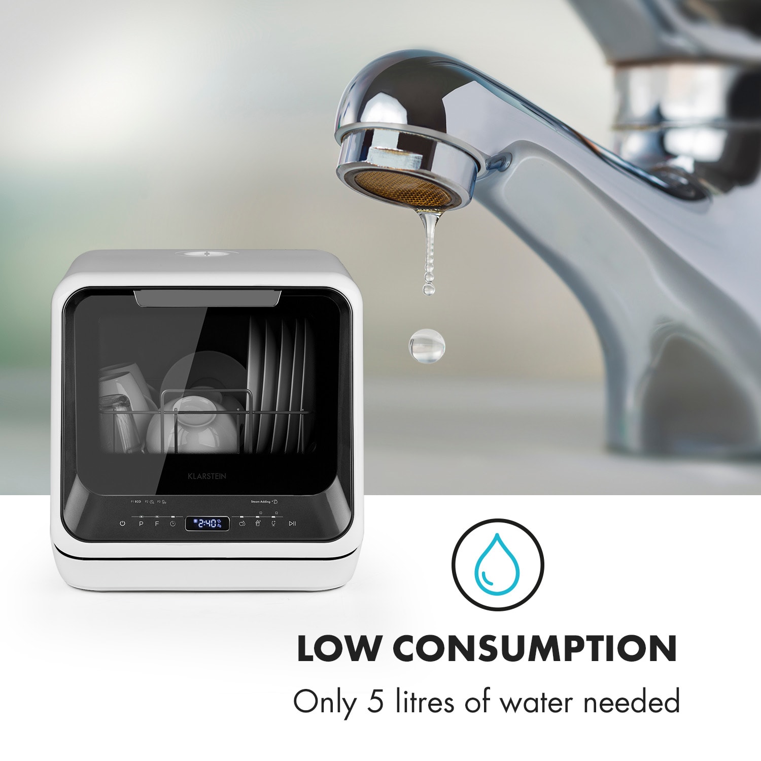 Klarstein Amazonia Mini Dishwasher 6 Programmes LED Display Black