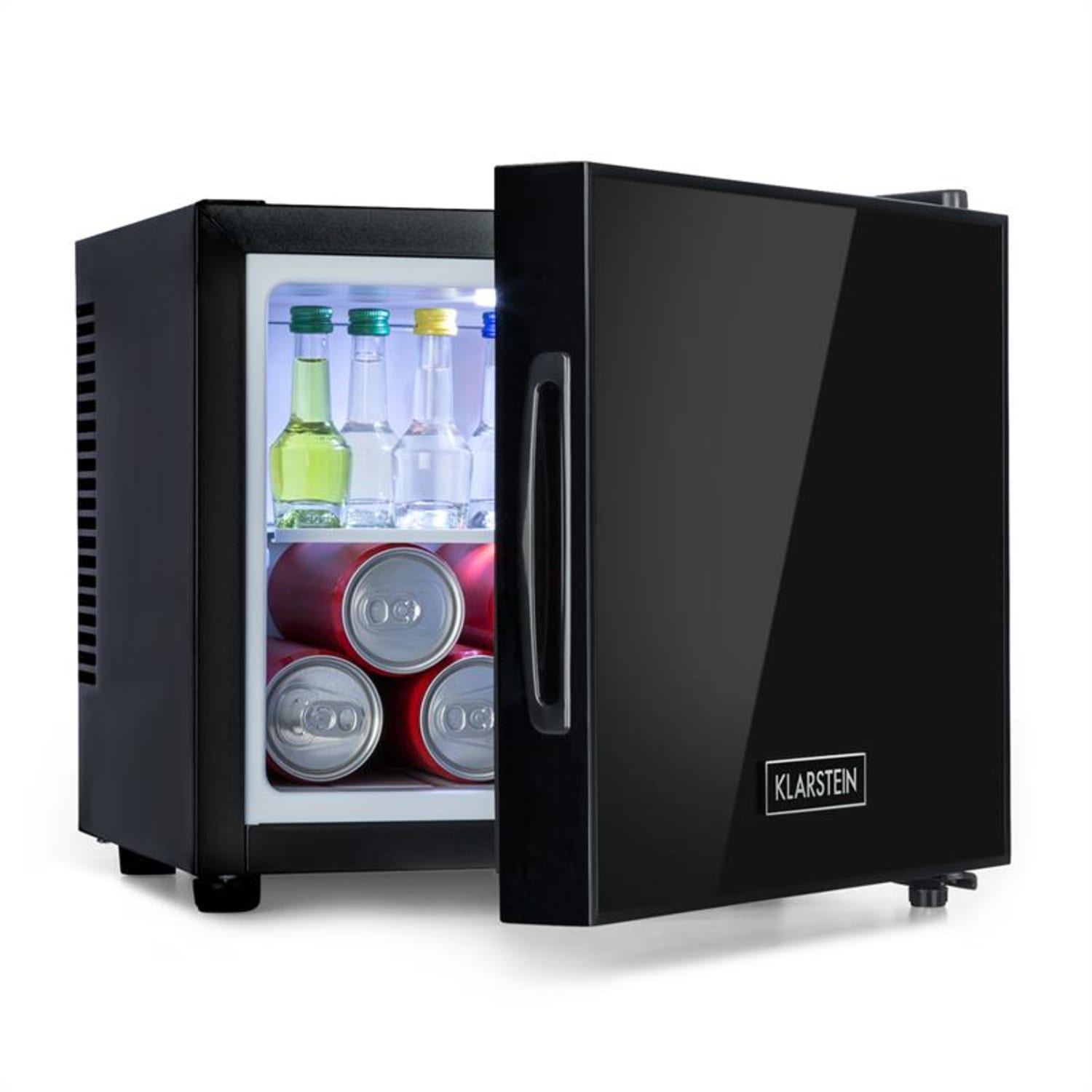 Frosty Mini-Kühlschrank EEC A Spiegelglastür 10 Liter schwarz