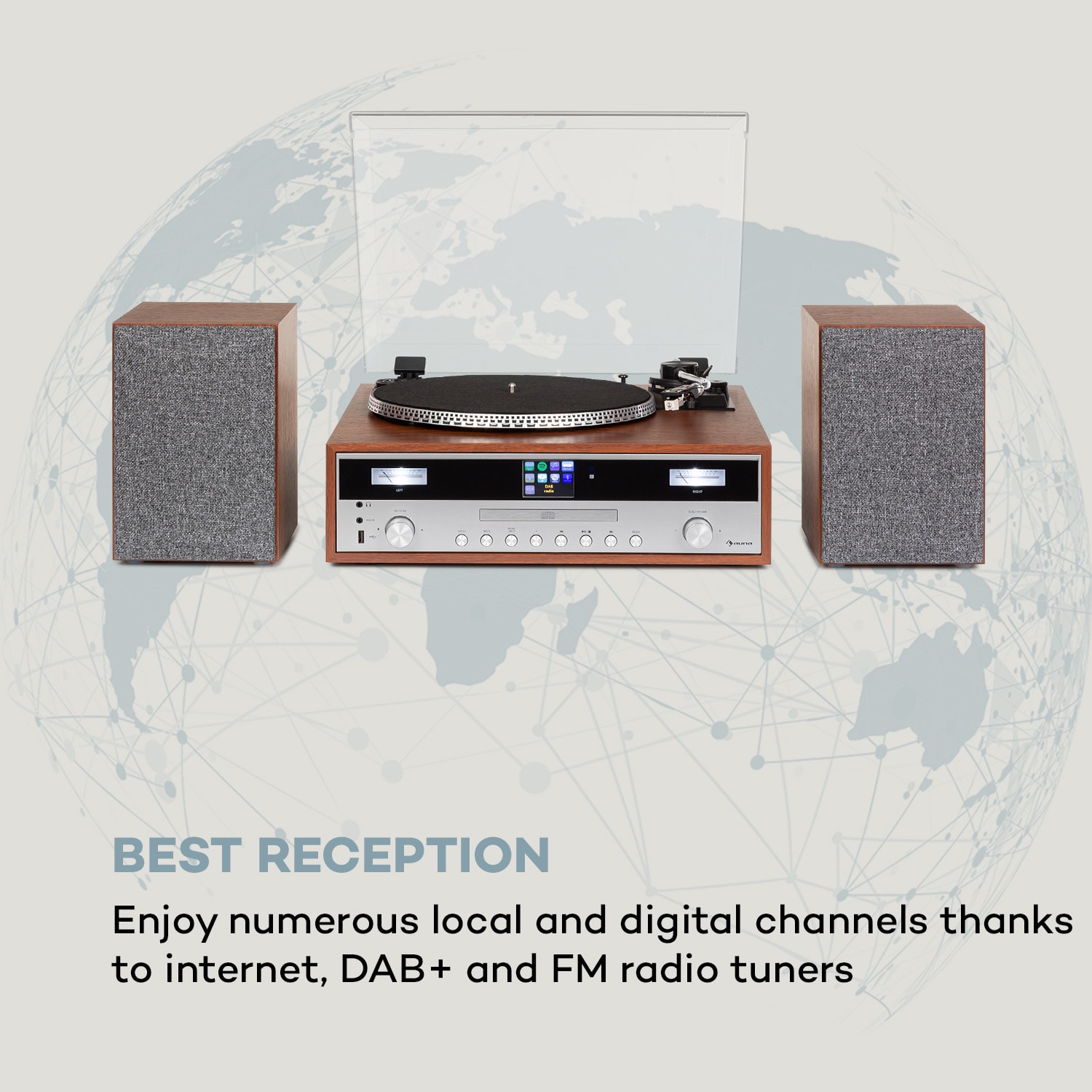 auna Birmingham HiFi Stereo System DAB + / FM BT Function Vinyl CD USB